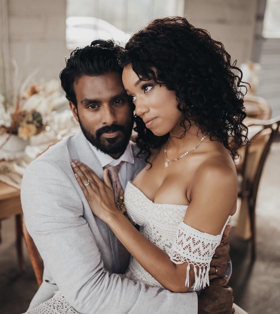 BIPOC multicultural couple hair and makeup in Charlottesville VA for their wedding 