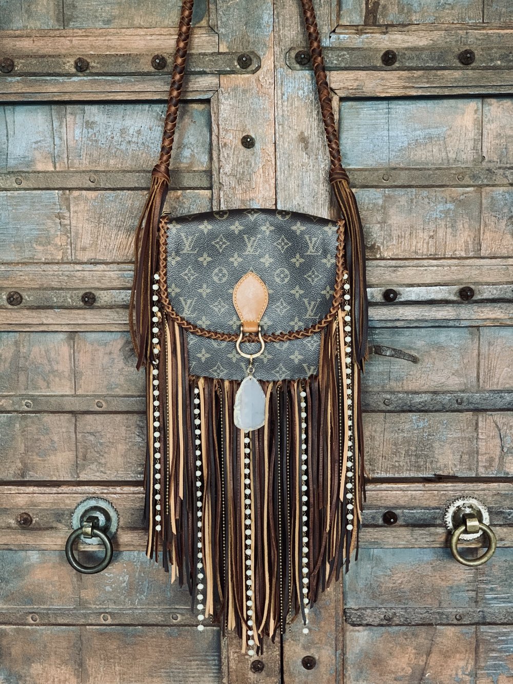 The Austin Bag Large Brown/Tan with Beads — Classic Boho Bags