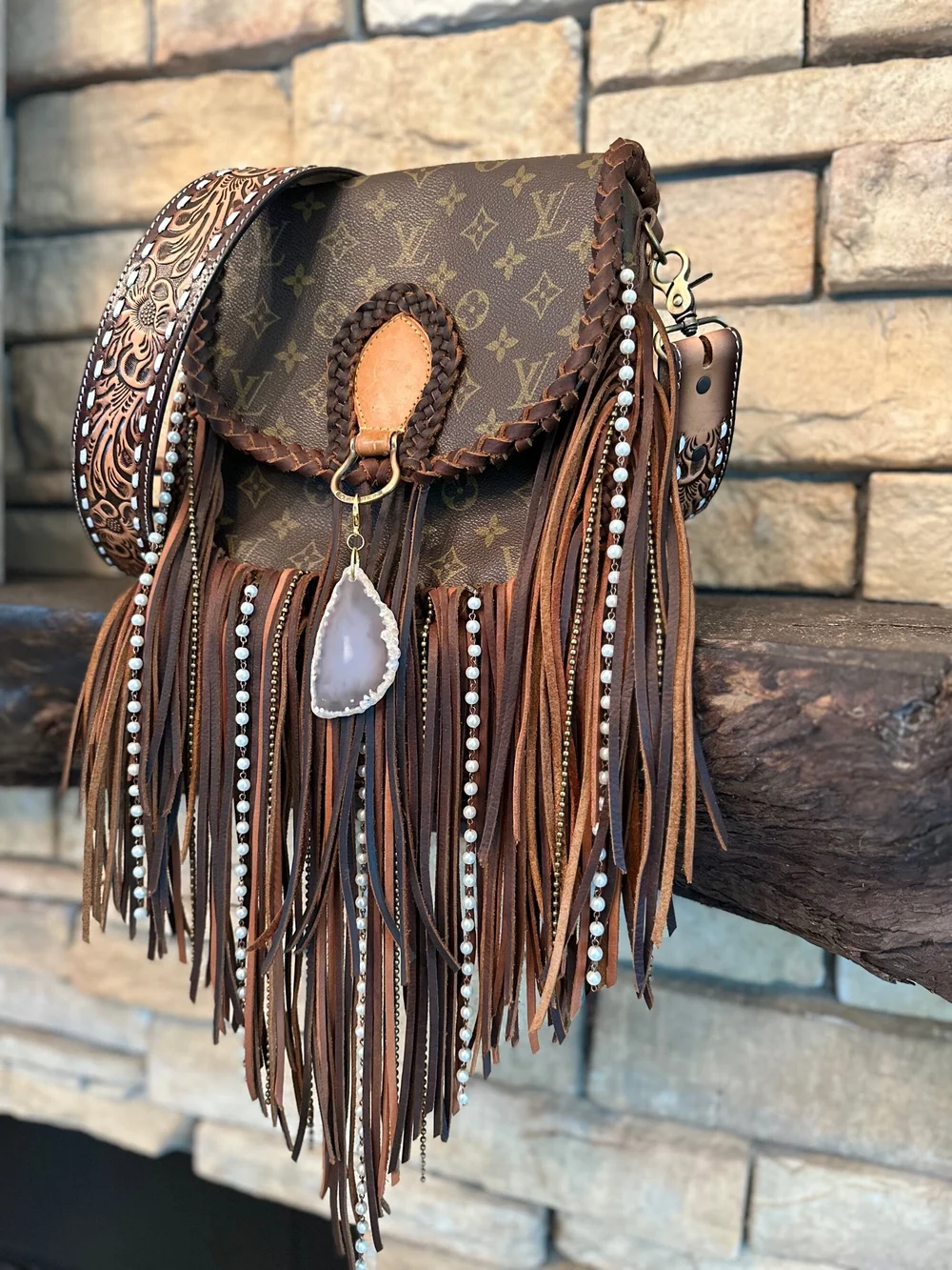 The Austin Bag Large Brown/Tan with Beads — Classic Boho Bags