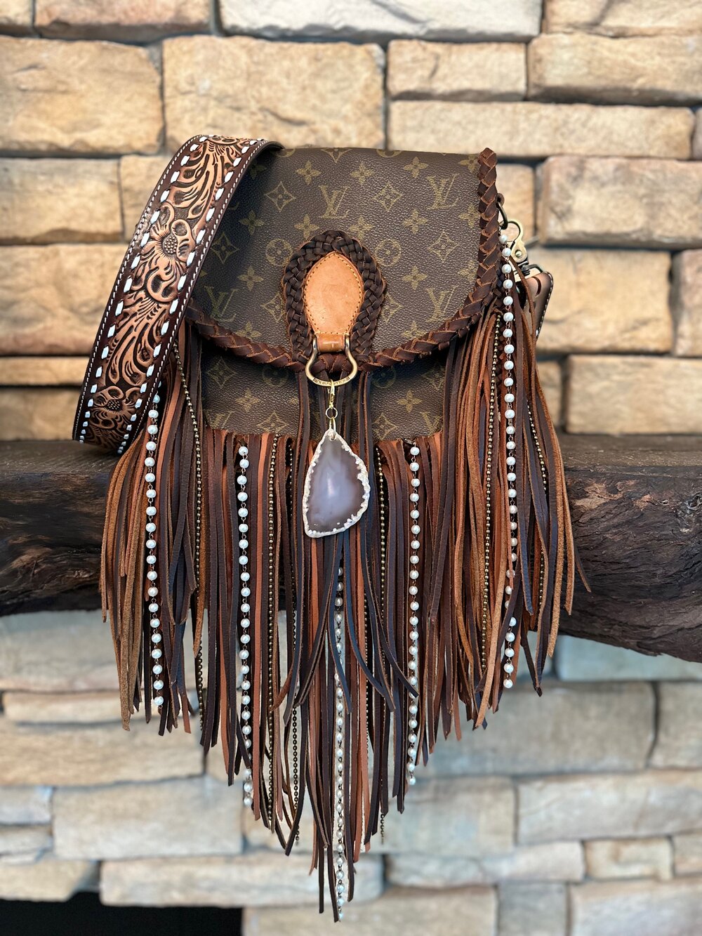 The Austin Bag Large Brown/Tan with Beads — Classic Boho Bags