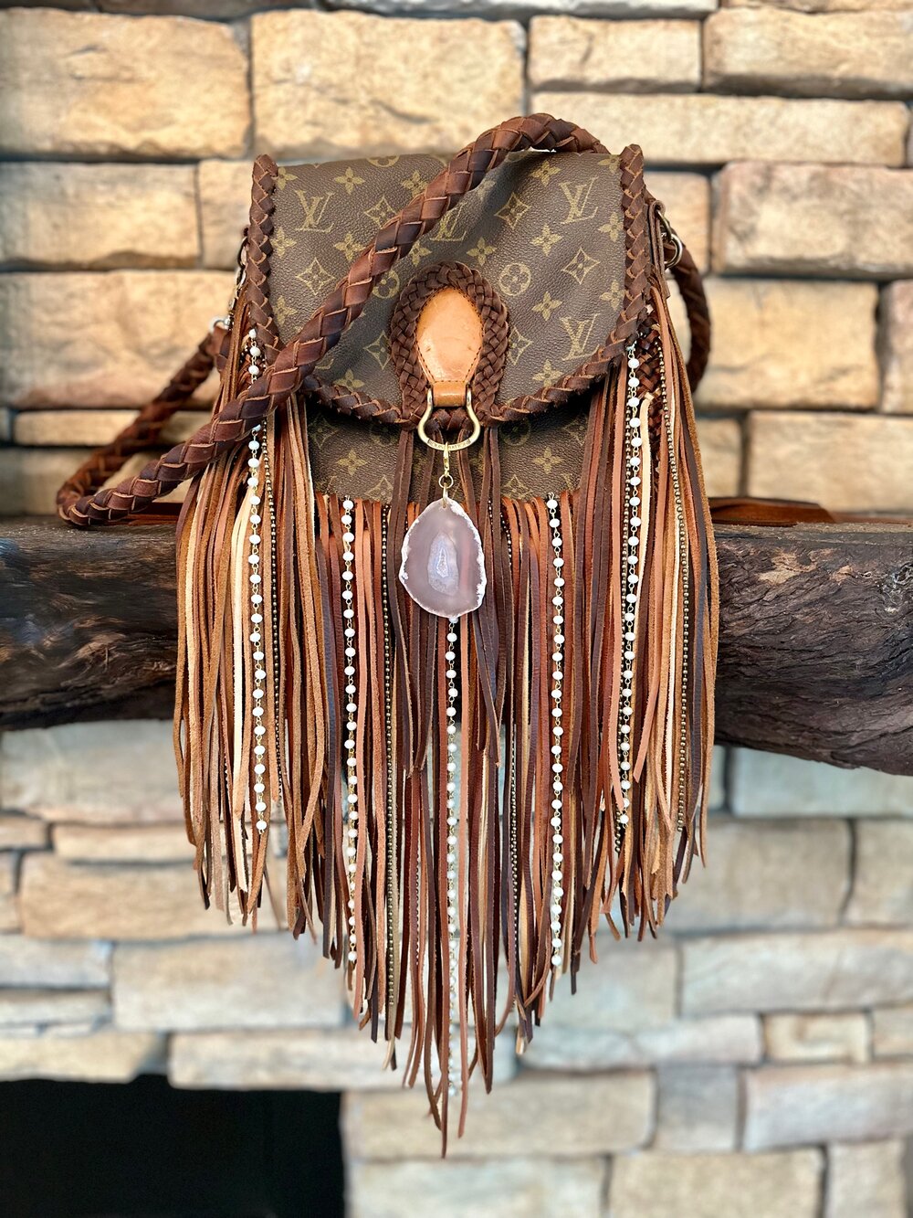 The Austin Bag Large Brown/Tan with Beads — Classic Boho Bags