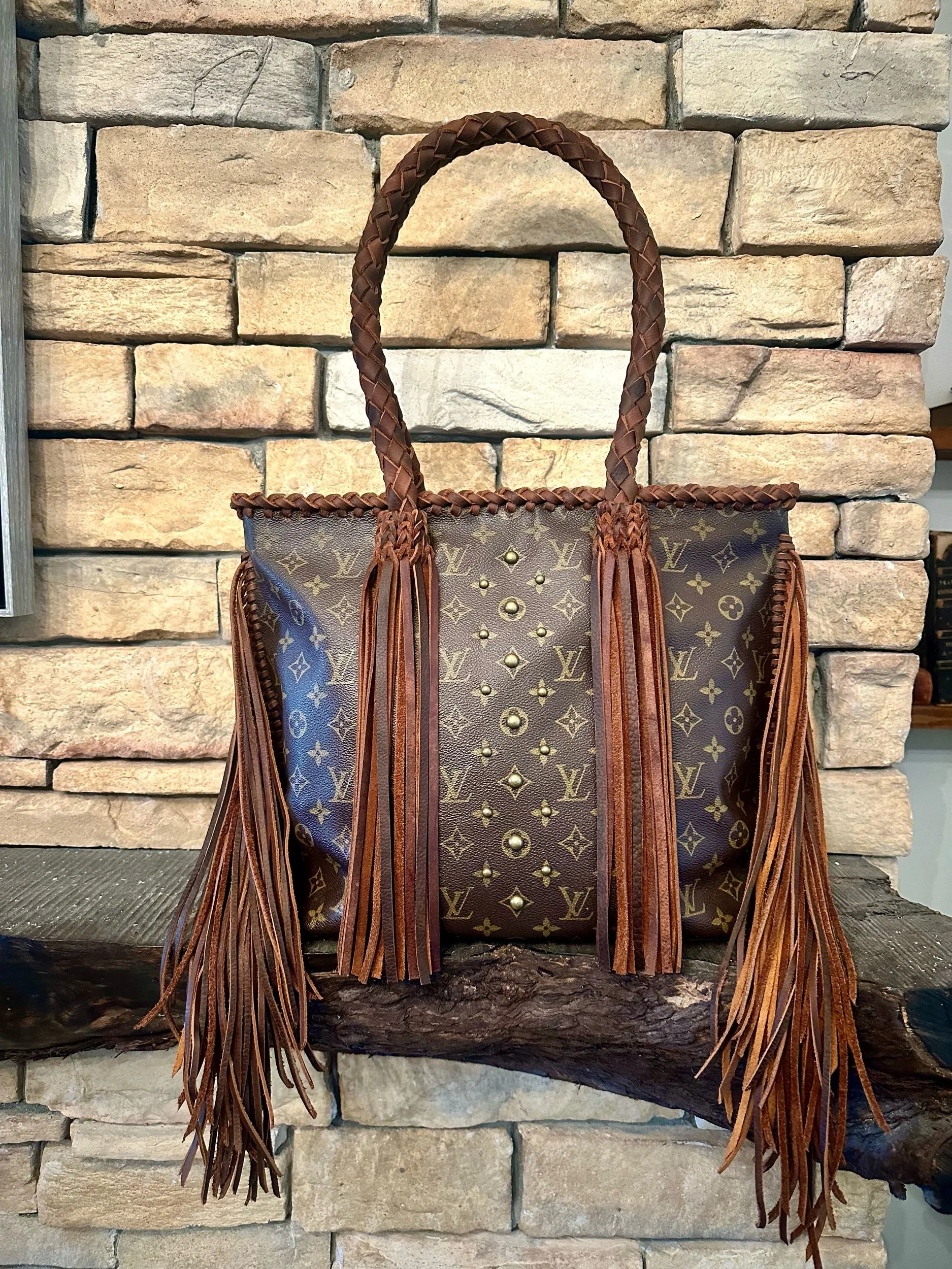 The San Antonio Bag Medium Brown and Tan Braided with Fringe