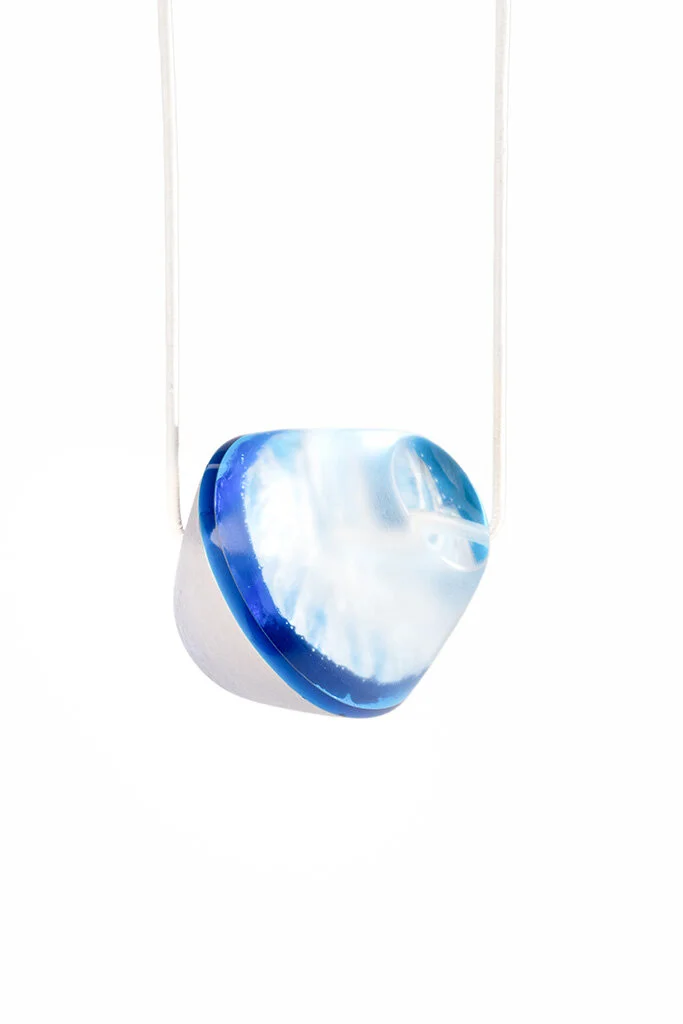 Sea Gaze Pendant, 2016 Carved acrylic, sterling silver, leather Image by Grace Laemmler