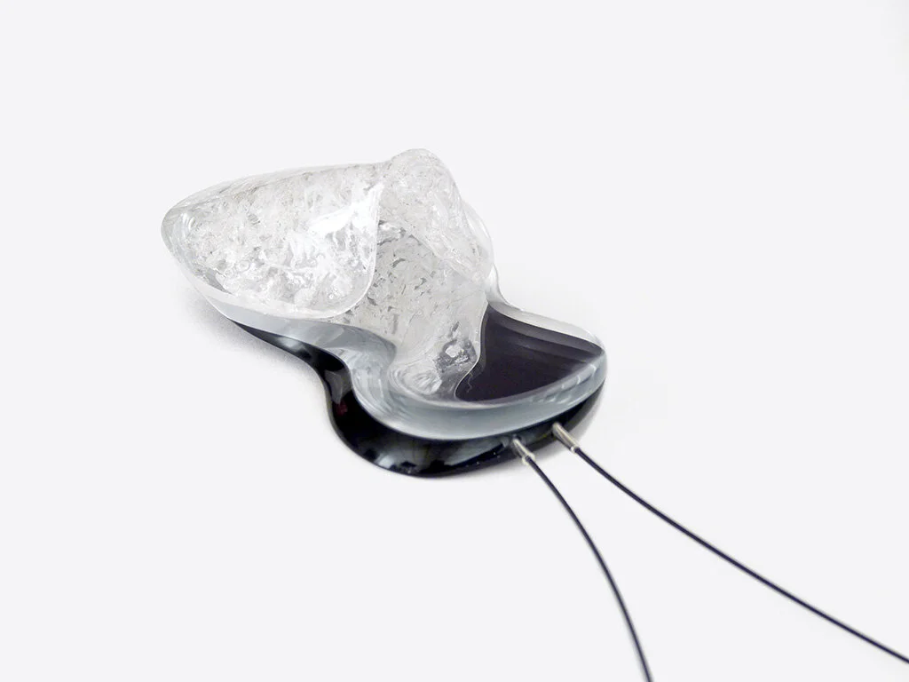 Vessel Pendant, 2016 Carved acrylic, sterling silver, guitar string Image by Grace Laemmler