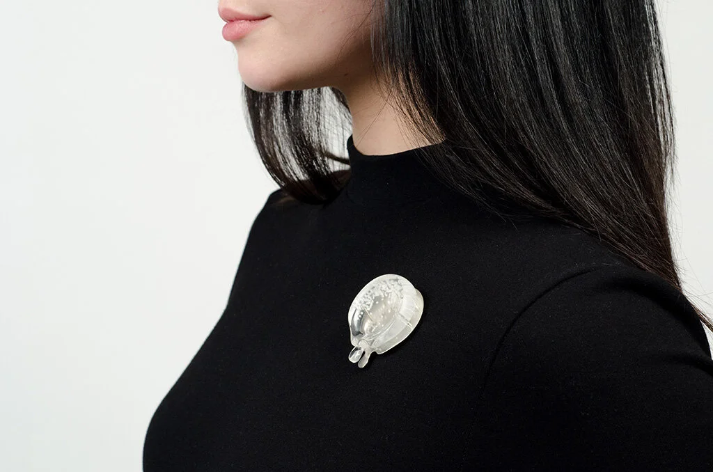 Melting Reflector Brooch, 2015 Carved acrylic, sterling silver, steel