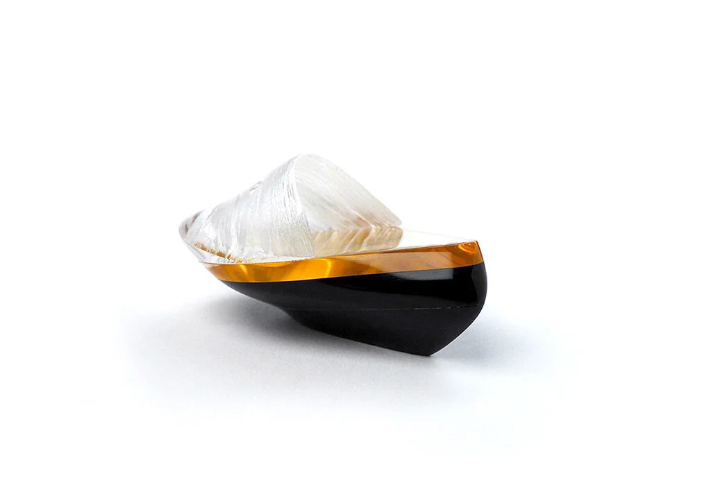 Vessel Brooch, 2016 Carved acrylic, magnets, epoxy Image by Athanasia Vayianou