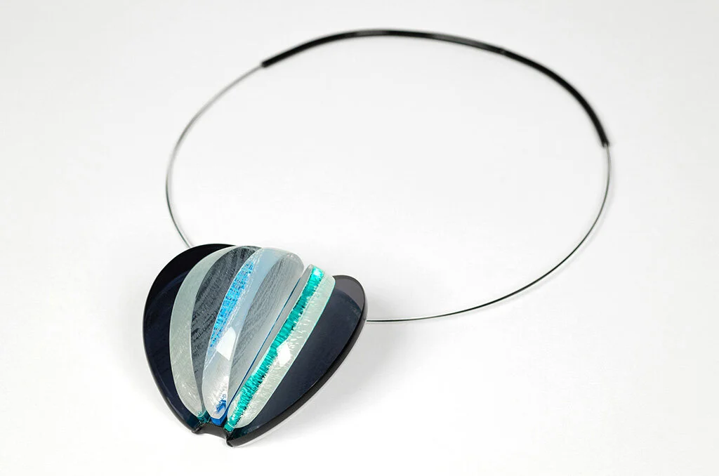 Glimpse Pendant, 2016 Acrylic, powder coated brass, sterling silver, nylon Image by Grace Laemmler