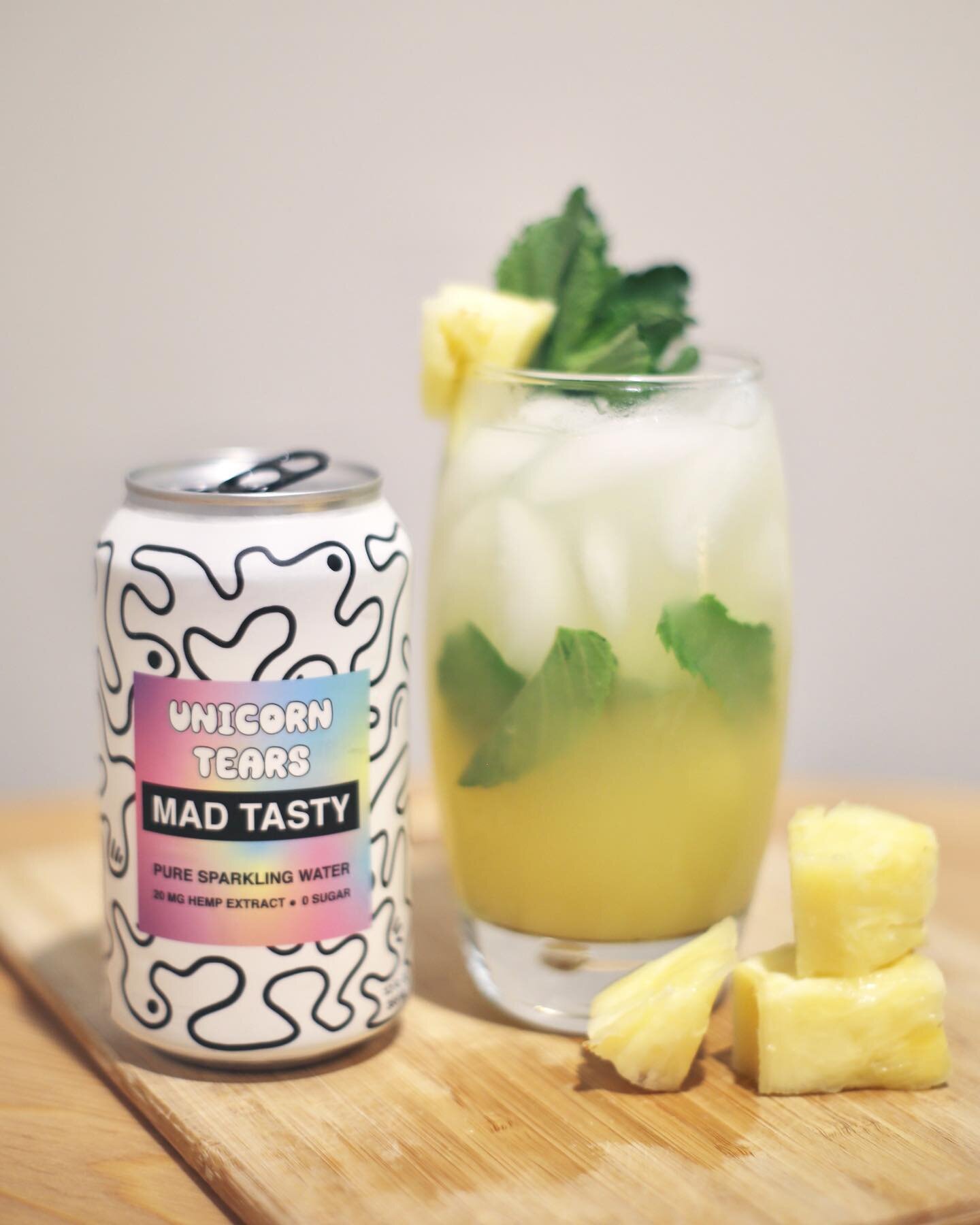 Introducing our next CBD cocktail using the @madtasty sparkling water &mdash; check out this &ldquo;Tropical Chill&rdquo; using the Unicorn Tears flavor ✨🍍

&bull; Muddle 3-4 sprigs of mint + juice of half a lime 
&bull; 1.5 oz. rum
&bull; 3 oz. pin