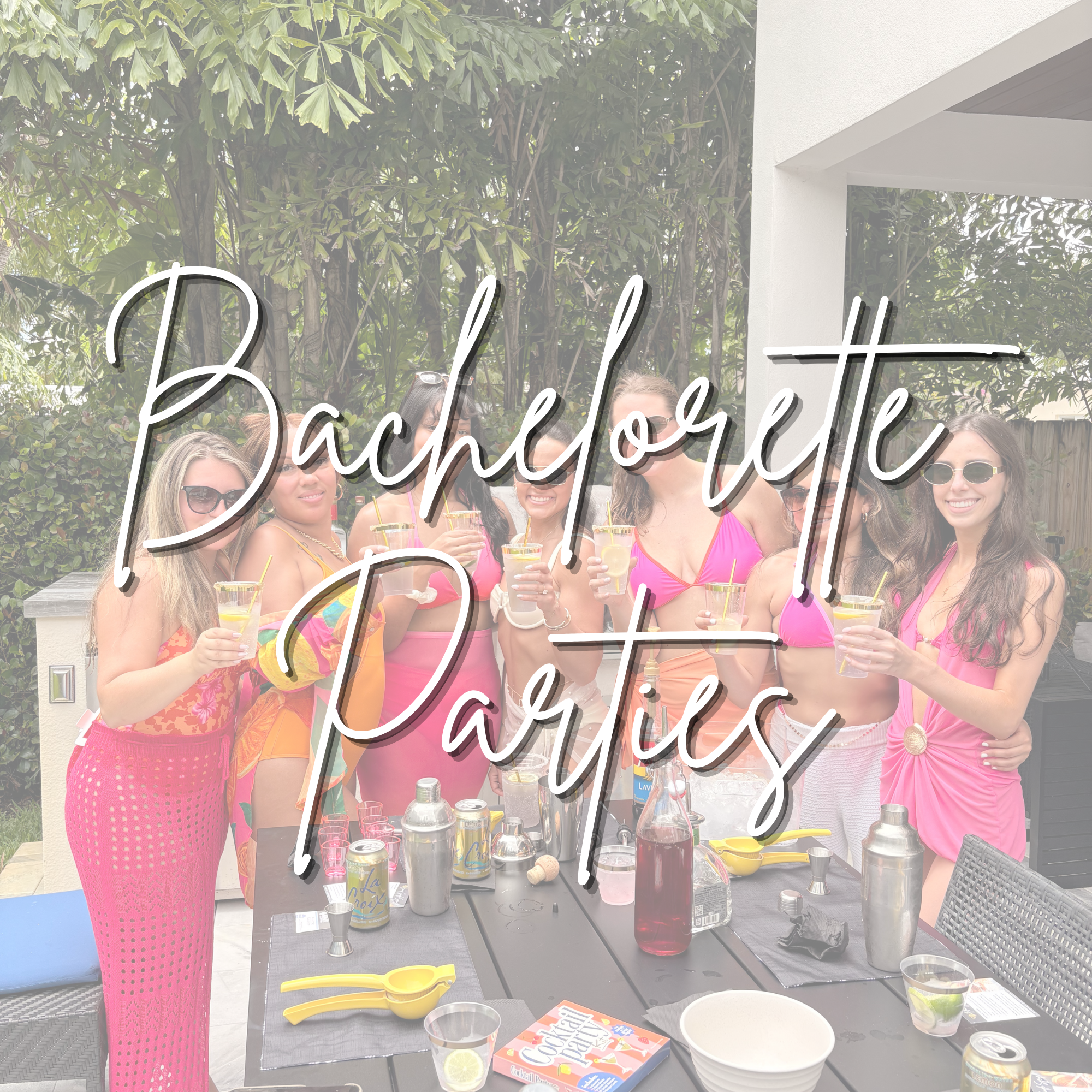 Bachelorette group enjoying a private BarBees cocktail class