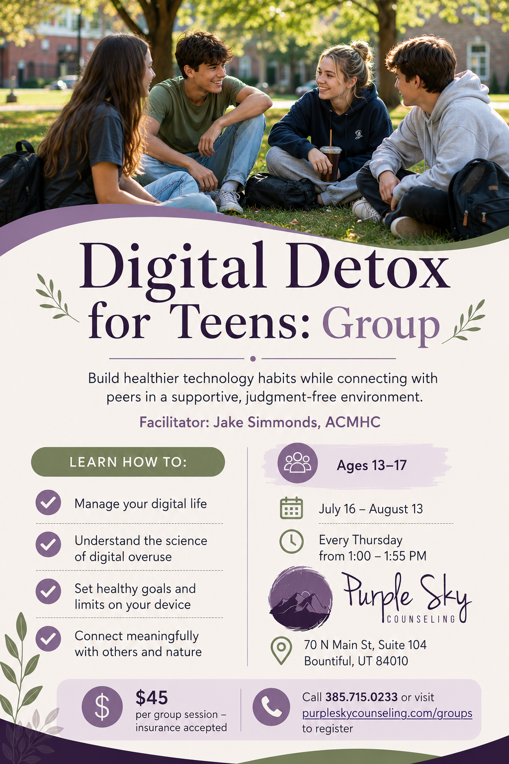 Two New Teen Therapy Groups in Bountiful This Summer