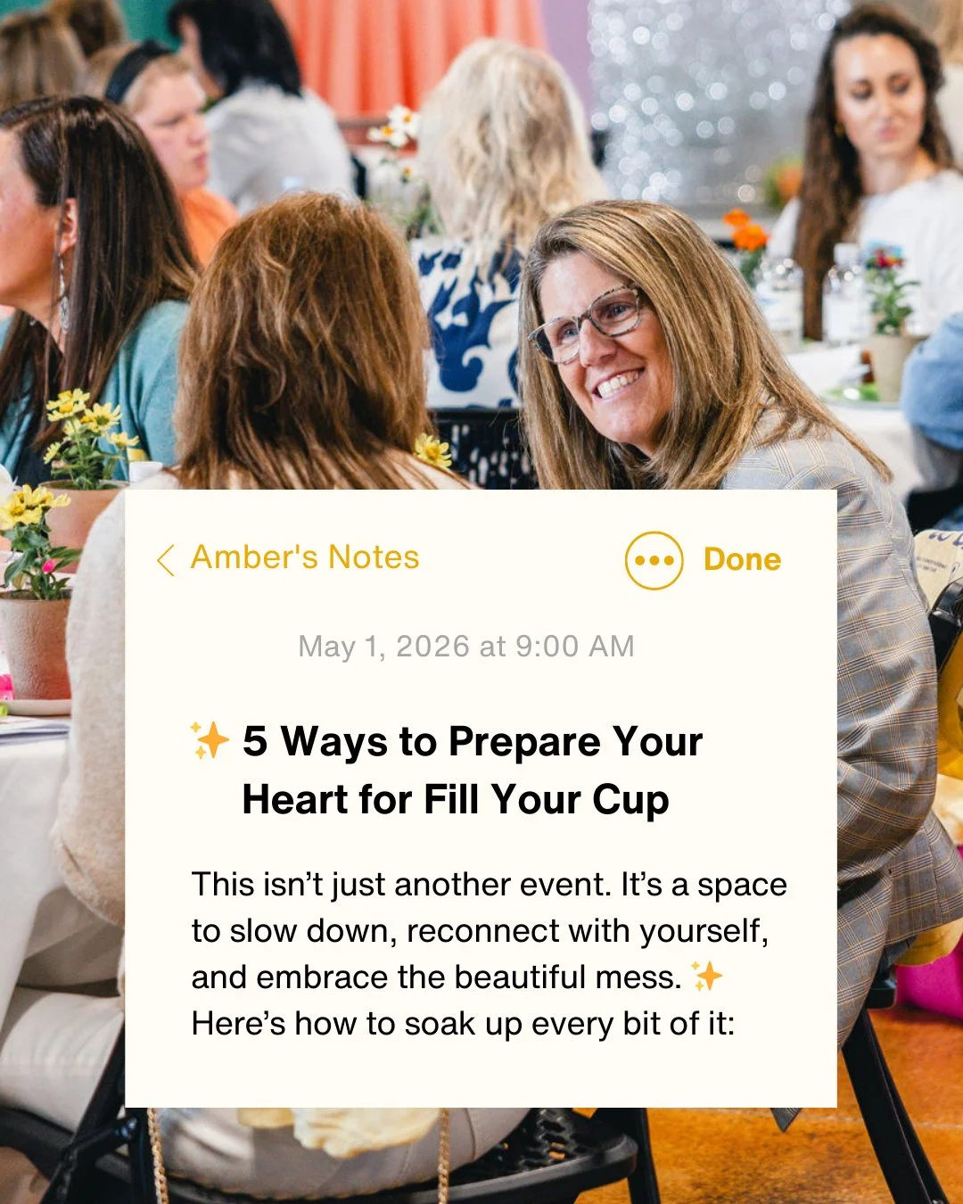 You&rsquo;re coming to Fill Your Cup Conference &mdash; now what?

Here&rsquo;s your gentle reminder to not just SHOW UP, but to OPEN UP 💛 This isn&rsquo;t just another conference. It&rsquo;s a space to breathe, reset, and embrace the beautiful mess