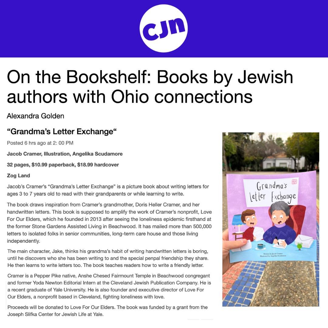 In 2017, I interned for the @CleveJN and wrote a piece called &quot;On the Bookshelf,&quot; reviewing local authors' books. What an honor to be on the other side, receiving a feature from the very publication for my new book Grandma's Letter Exchange