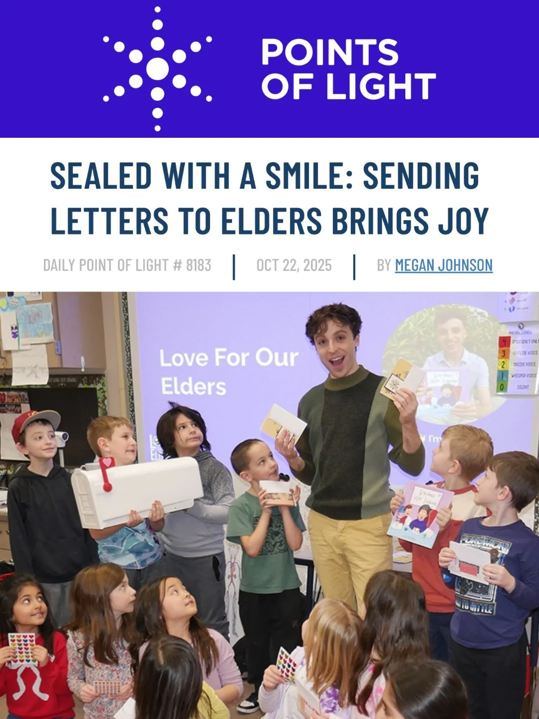 We've just been honored as a "Point of Light," a recognition started by President George H.W. Bush recognizing those supporting their communities and meeting critical needs. I remember reading through the honorees' stories as a teen and fee