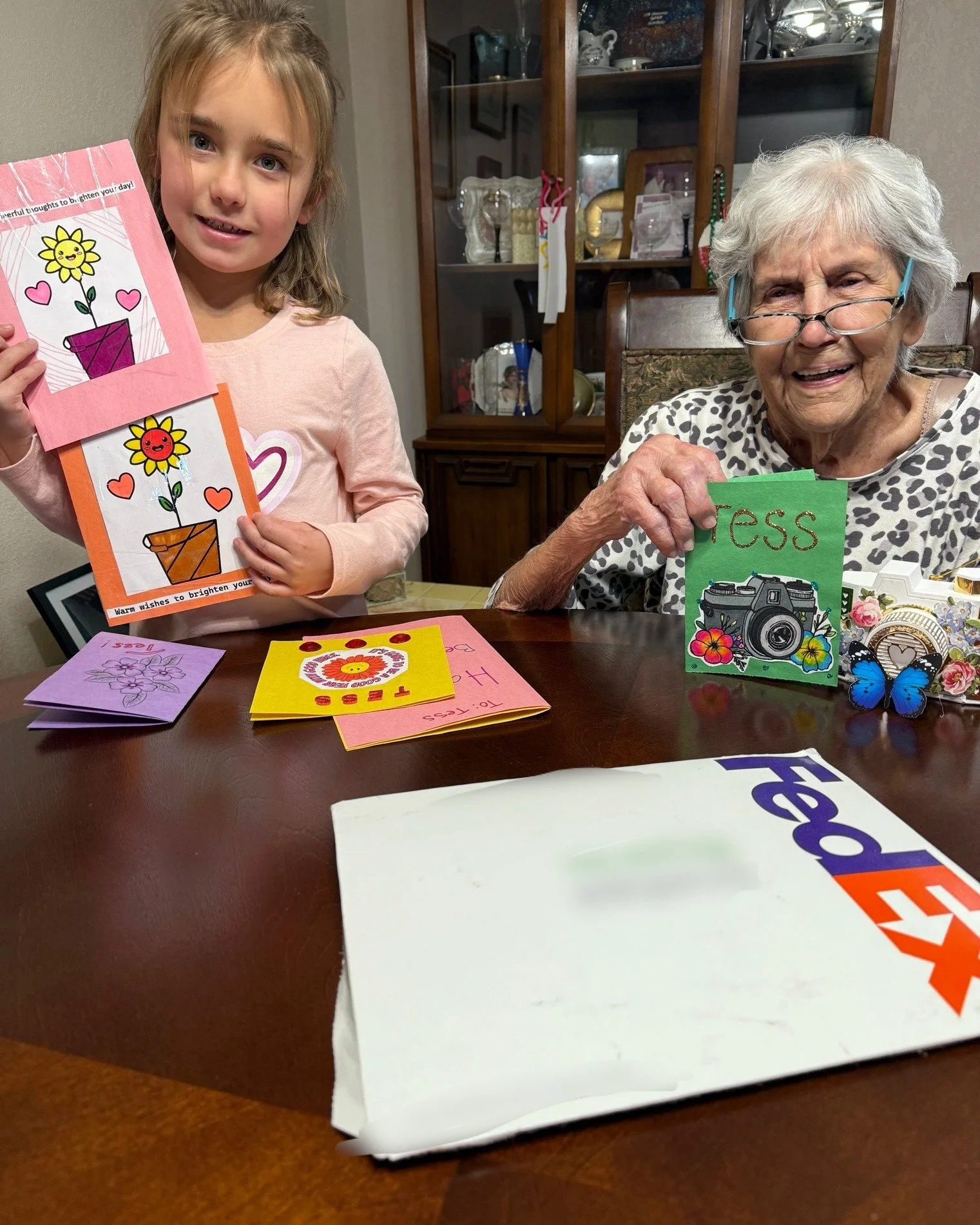 Look at these letters!

Tess, one of our nominated elders for September, could not believe how many letters she received! Here she is pictured with her great-granddaughter, who helped her count over 400 letters! Wow, what a great math lesson :)
 
Tes