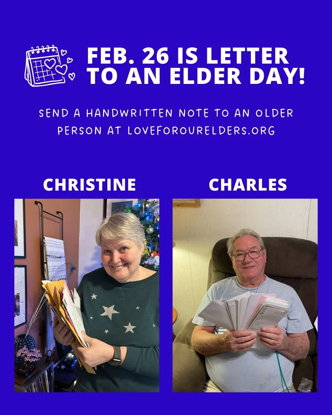 Letter to an Elder Day is on Feb. 26! Will you write a letter through Love For Our Elders?

Here's some feedback from two amazing elders we've sent letters to:

A note from Christine&rsquo;s daughter: &ldquo;Mom was so touched that so many people rea