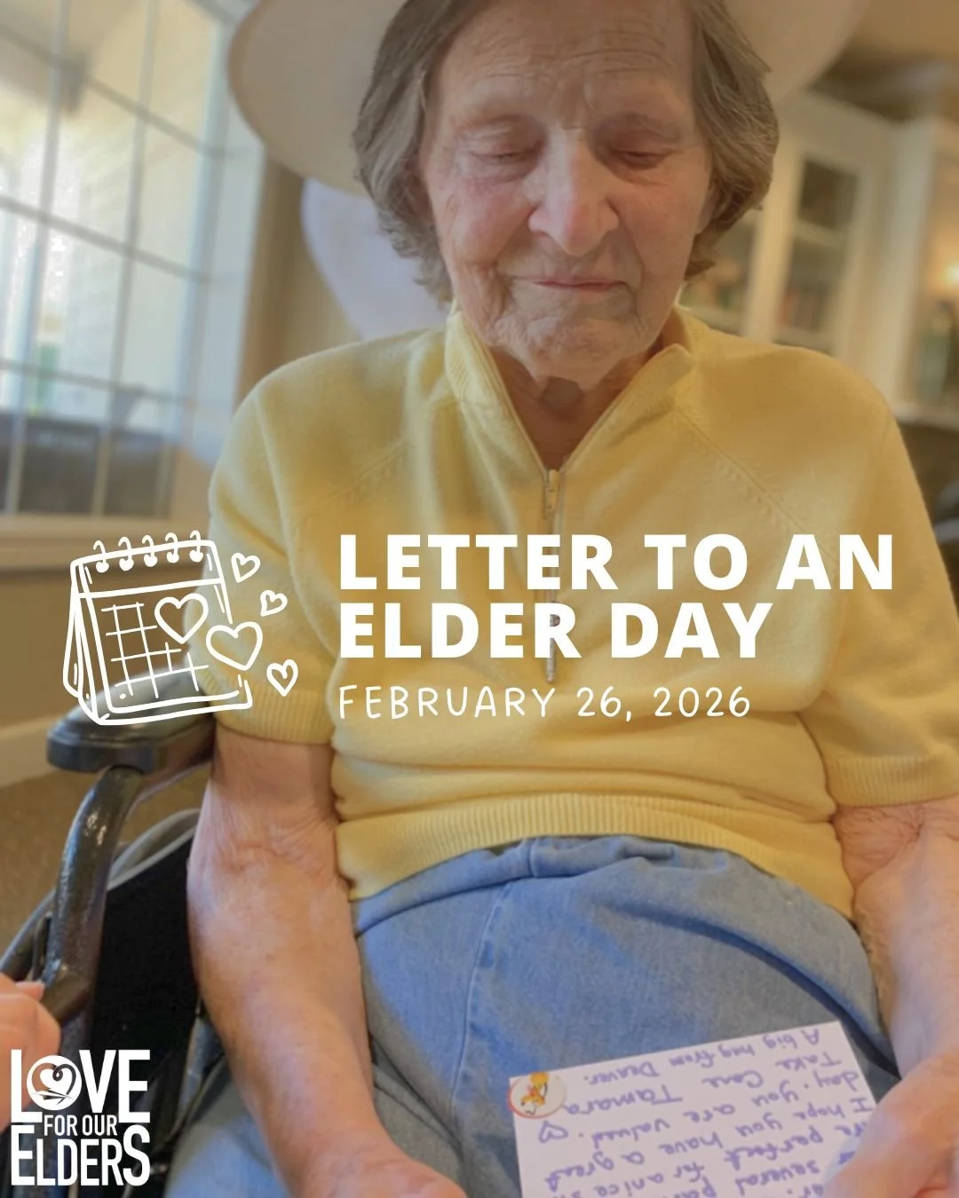 Feb. 26 is officially recognized as Letter to an Elder Day in multiple national holiday calendars. Learn more and participate tomorrow by writing a letter to a lonely older adult at the link in our bio #lettertoanelderday