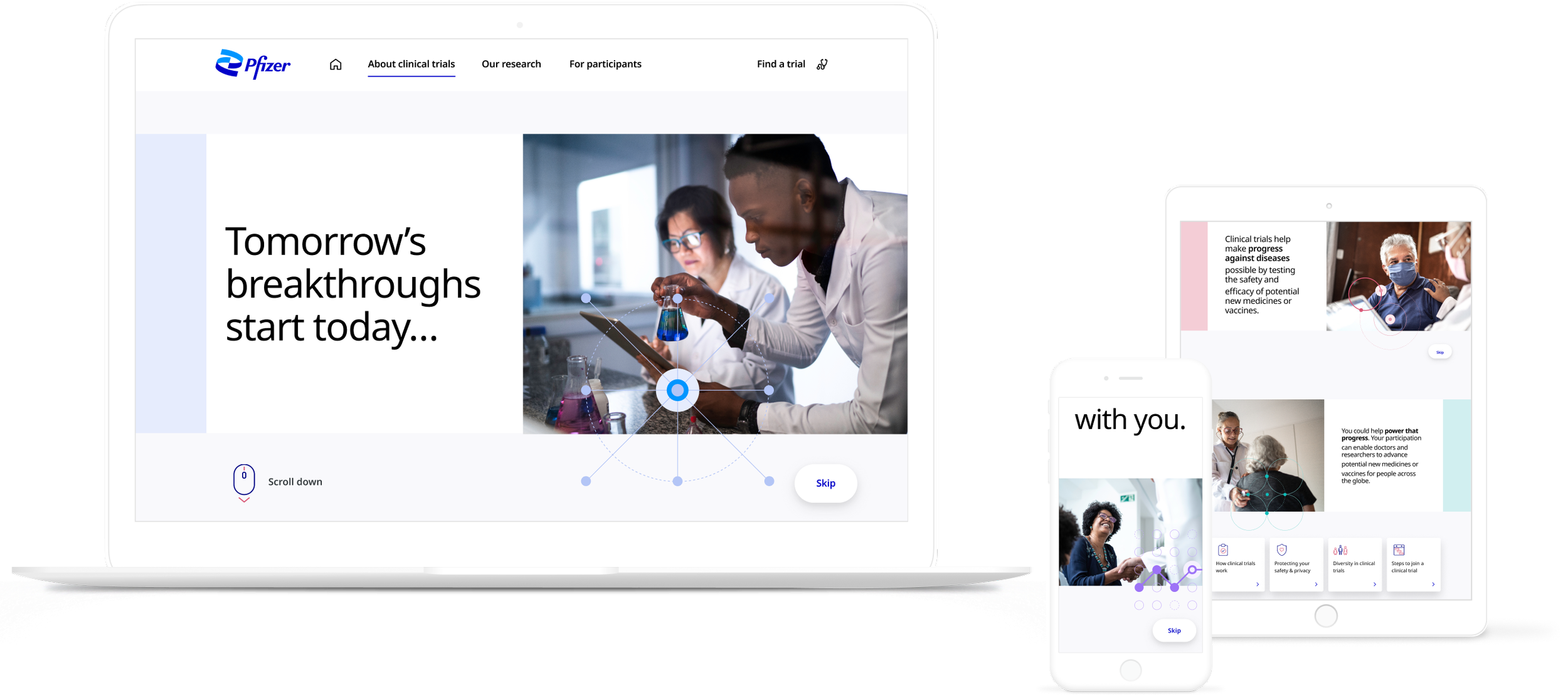 Pfizer clinical trials live site mockups