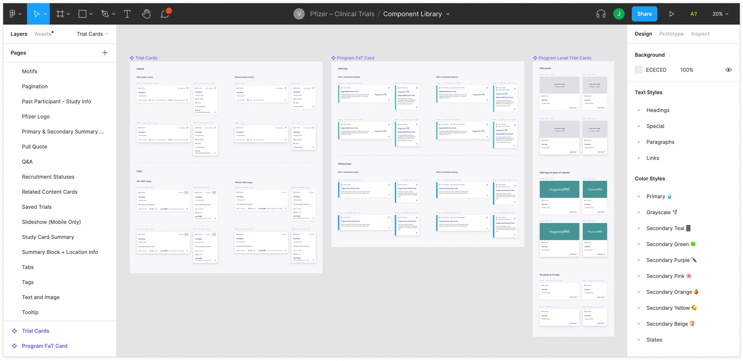 Clinical trial card component variations