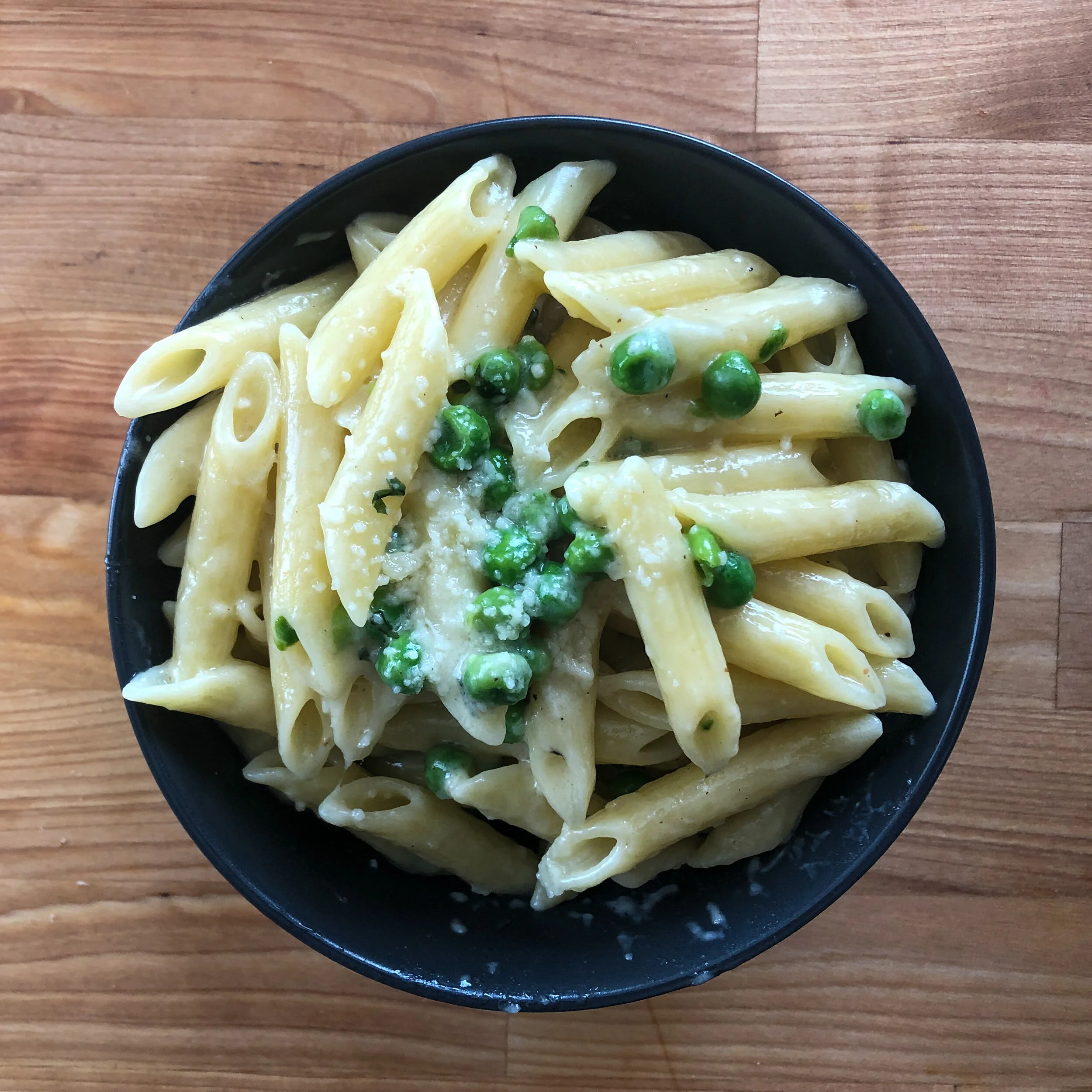 15 Minute Alfredo with Peas, Garlic, + Basil