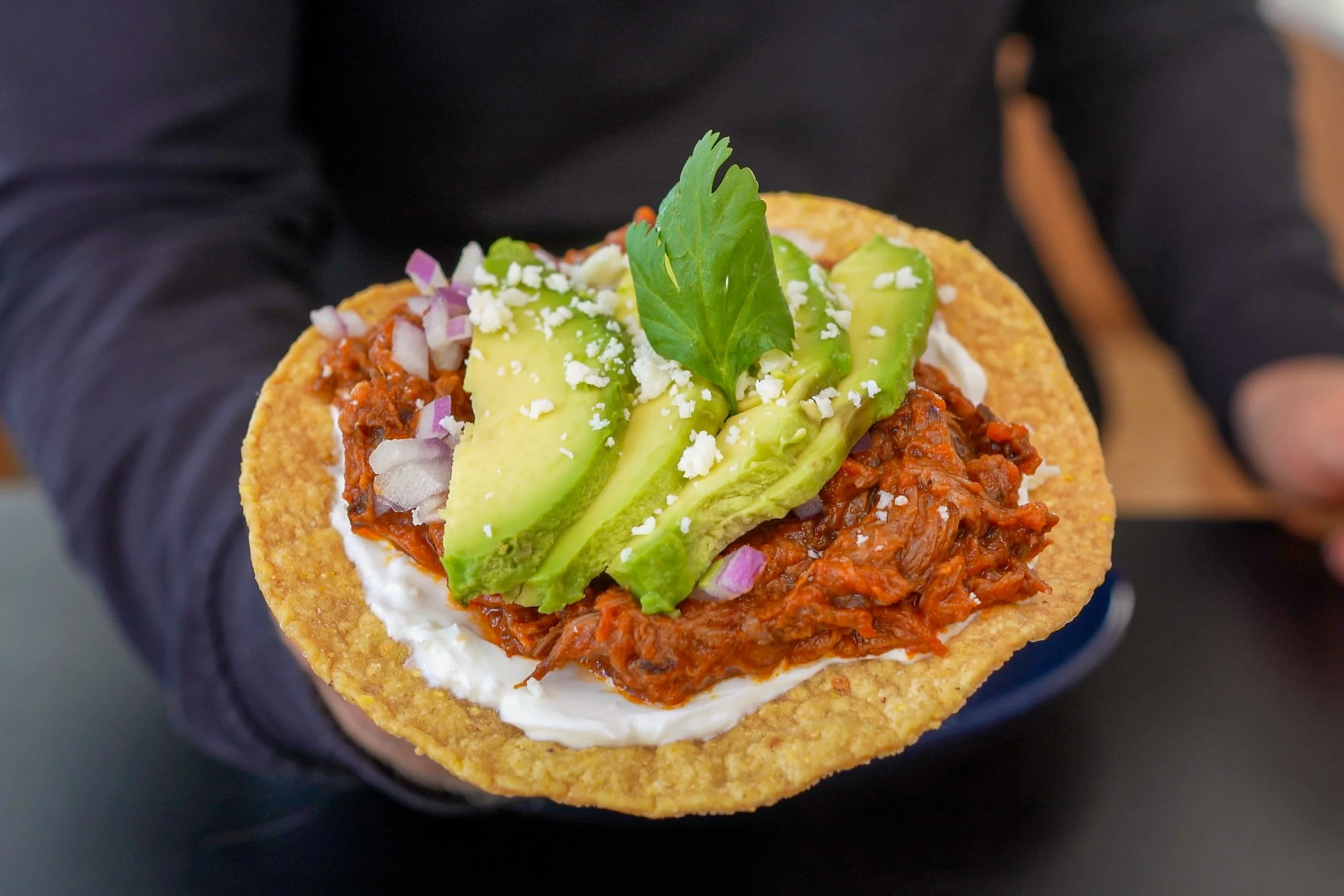 Tinga Poblana Tostada (with any braised meat) — Ethan