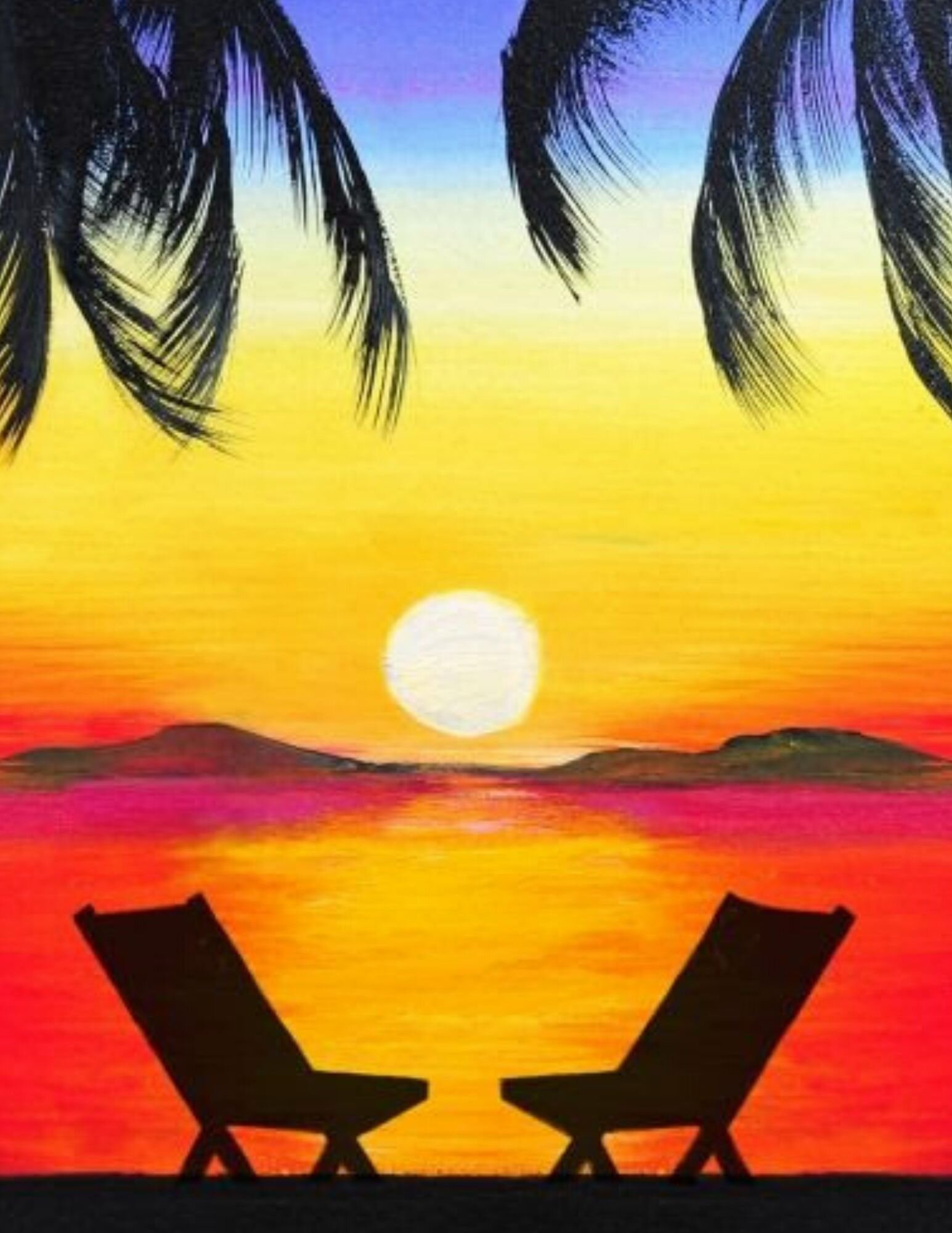 Правополушарное рисование пальмы на закате