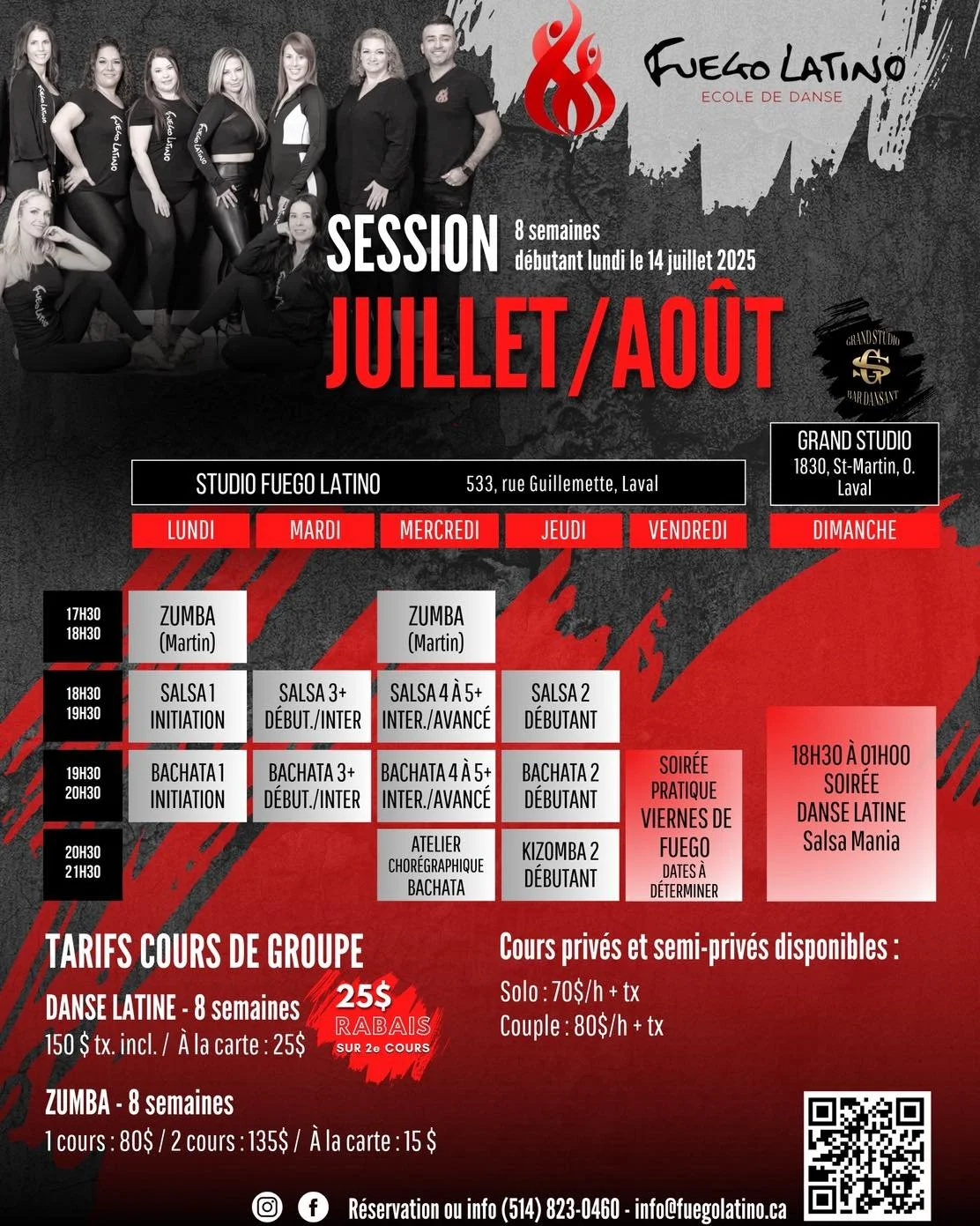 🔥 NOUVELLE SESSION &Eacute;T&Eacute; 2025 🔥
SALSA &bull; BACHATA &bull; KIZOMBA &bull; ZUMBA
💃🕺 Inscription en cours &mdash; avec ou sans partenaire !

🎉 D&egrave;s le 14 juillet, viens bouger, t&rsquo;amuser et connecter avec une super communau