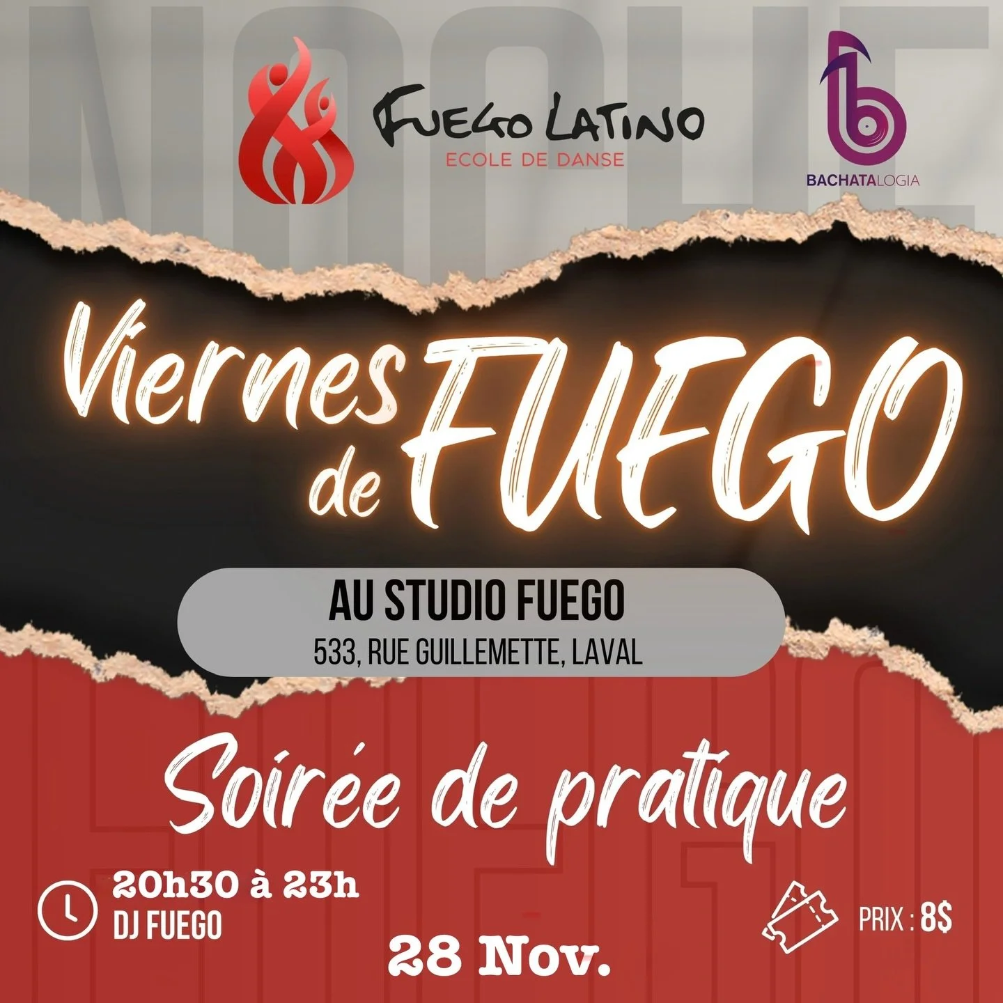 🔥 Nos soir&eacute;es de pratiques sont de retour&hellip; et &ccedil;a commence FORT ! 🔥
Ce Vendredi 28 novembre, viens vibrer avec nous au STUDIO FUEGO pour un Viernes de FUEGO qui va r&eacute;chauffer ton week-end !

✨ Soir&eacute;e de pratique
⏰ 