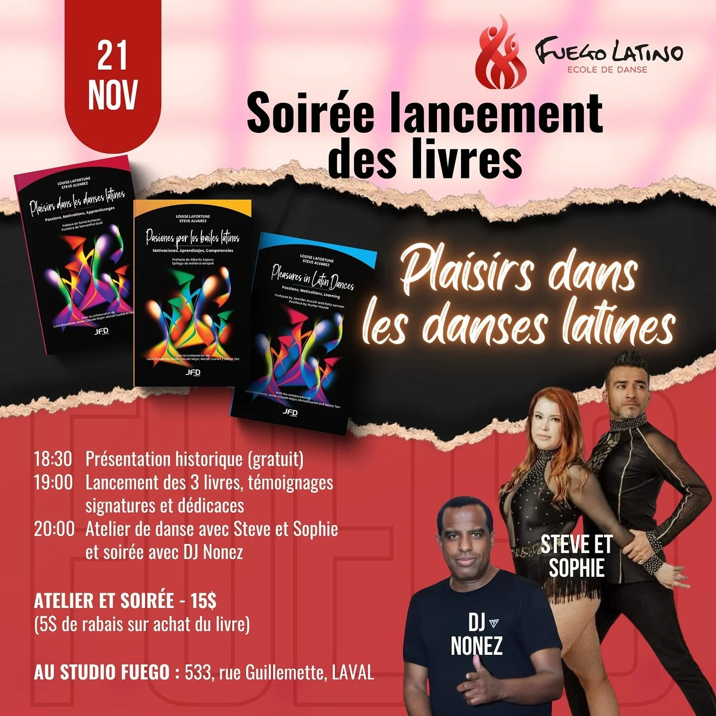❤️ C&rsquo;est avec une immense joie et une grande fiert&eacute; que nous vous pr&eacute;sentons notre grand projet litt&eacute;raire !
Louise Lafortune et Steve Alvarez sont heureux de vous inviter au :

🎉 GRAND LANCEMENT DES LIVRES 📚🔥
Plaisirs d