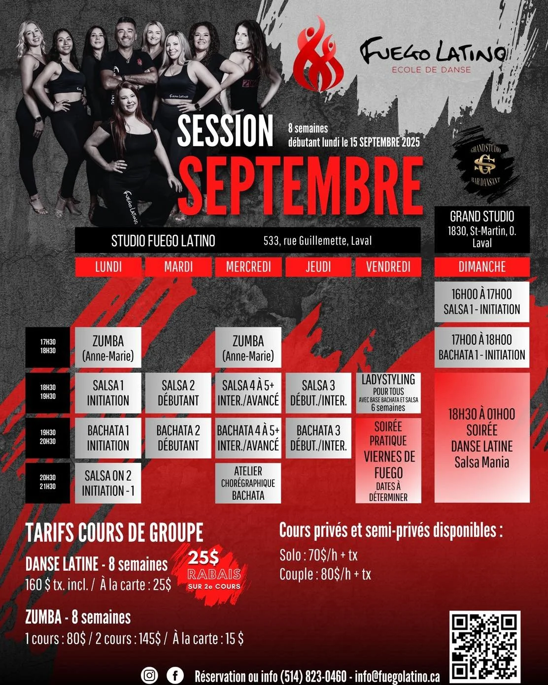 ✨ Nouvelle Session - Danses Latines ✨
🔥 Salsa &bull; Bachata &bull; Lady Styling &bull; Zumba 🔥

📝 Inscriptions en cours &ndash; Avec ou sans partenaire

📅 D&eacute;but des cours : 15 septembre 2025
Venez bouger, vous amuser et apprendre dans une