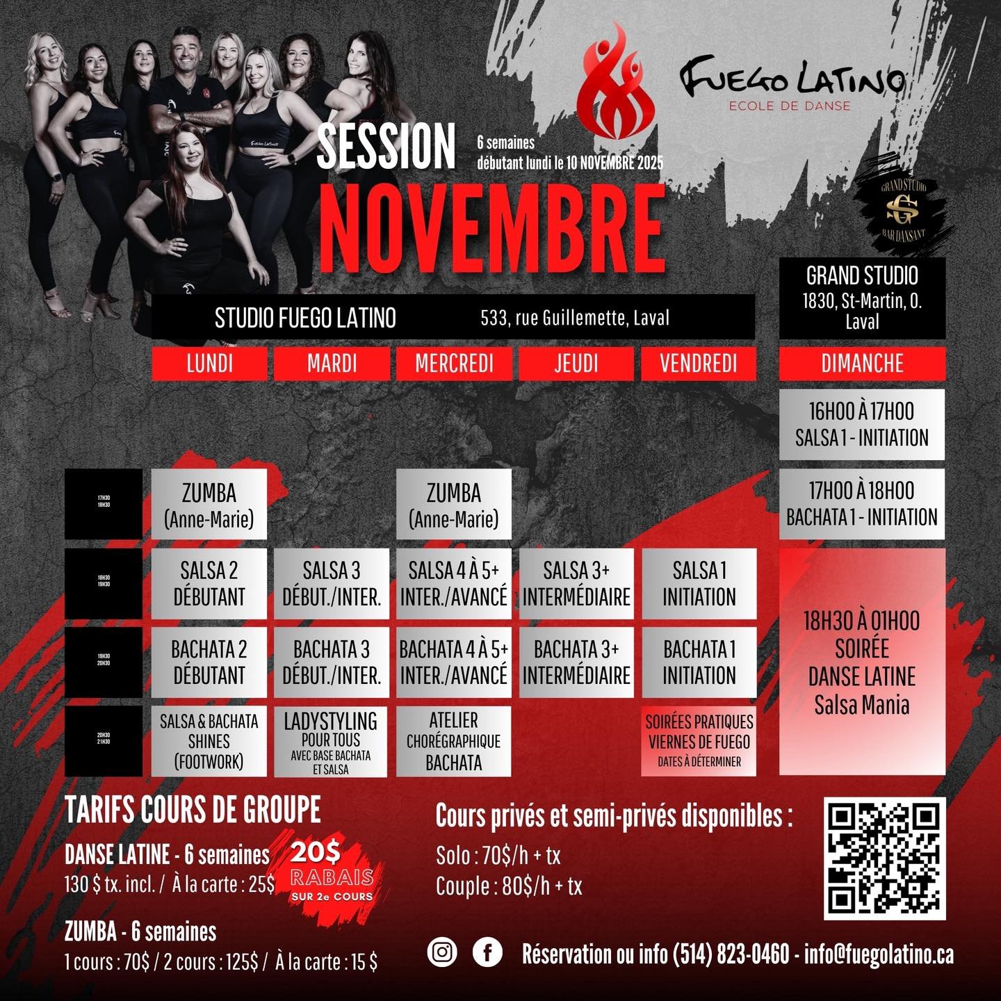 ✨ Nouvelle Session - Danses Latines ✨
🔥 Salsa &bull; Bachata &bull; Lady Styling &bull; Footwork &bull; Zumba 🔥

📝 Inscriptions en cours &ndash; Avec ou sans partenaire

📅 D&eacute;but des cours : 10 Novembre  2025
Venez bouger, vous amuser et ap