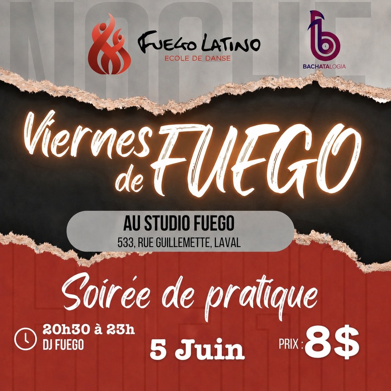 🔥 VENDREDI DE FUEGO &ndash; 5 JUIN 🔥

La semaine est termin&eacute;e&hellip; il est temps de te faire plaisir. 💃🕺

Ce vendredi, viens pratiquer, socialiser et danser dans une ambiance chaleureuse et conviviale au Studio Fuego. Que tu sois d&eacut