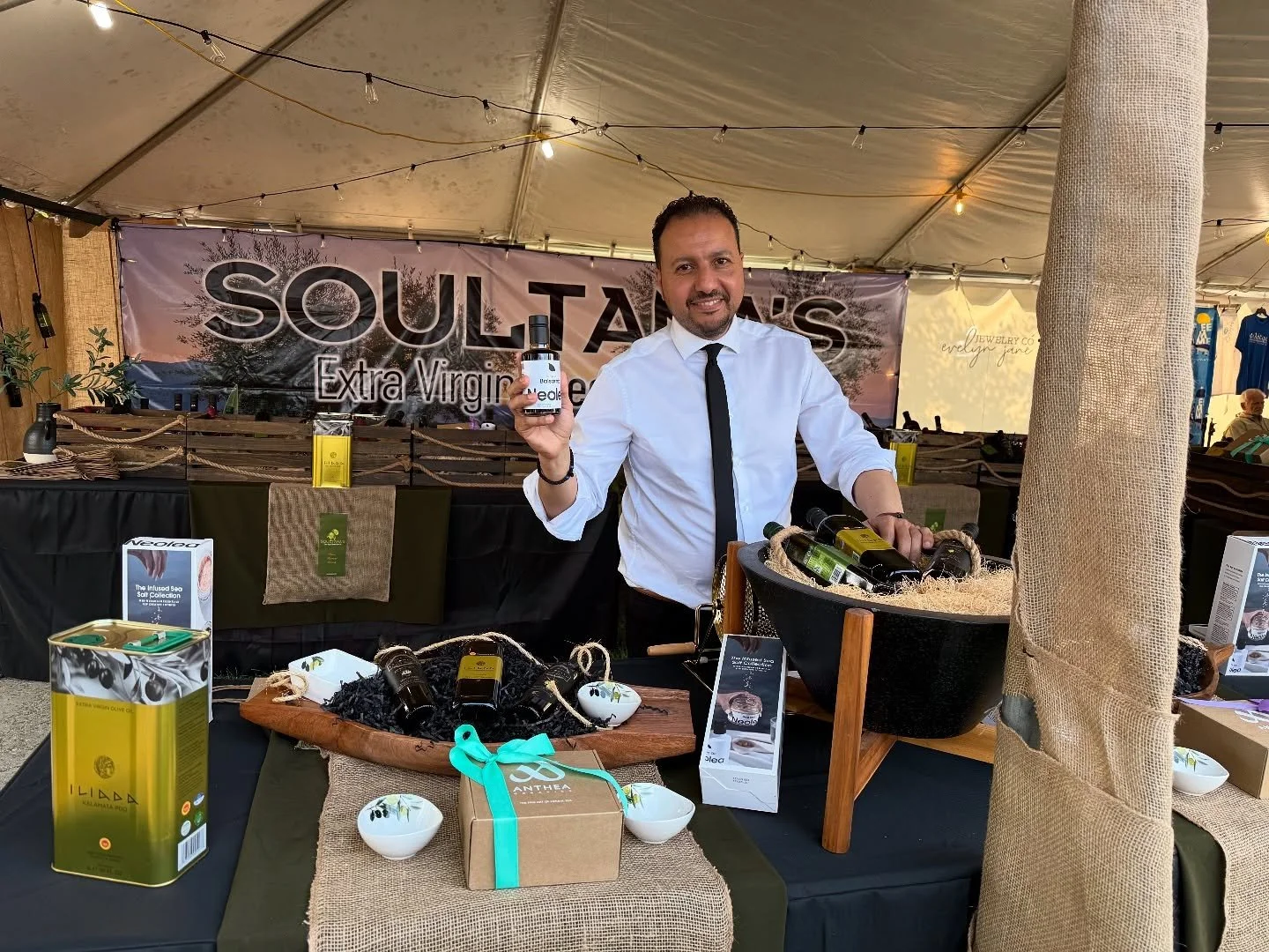 Chairete from the Wilmington Greek Festival! 🇬🇷✨
We&rsquo;re all set up and ready to welcome you at the Soultana&rsquo;s Greek Olive Oil booth!
Come, explore, and take home your favorite extra virgin olive oils, infused sea salts, and herbal teas!

