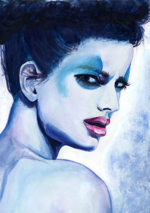 Zink Portrait: acrylic on watercolour paper using irrredescent paint accents