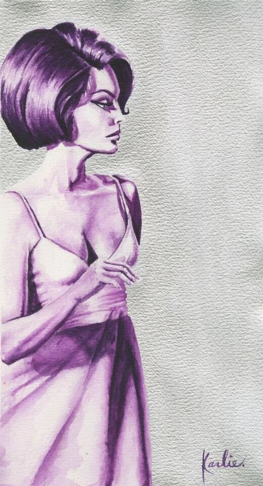 Purple Lady: acrylic on watercolour paper using silver paint on the background