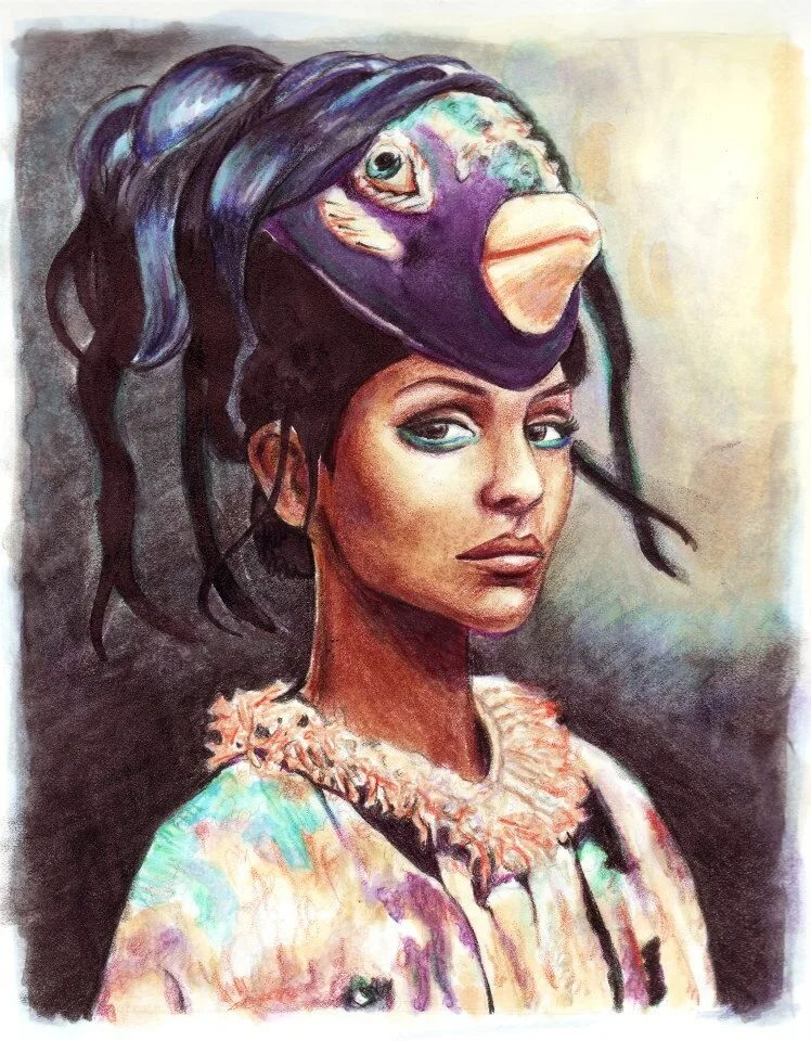 Mademoiselle: coloured pencils and markers on marker paper