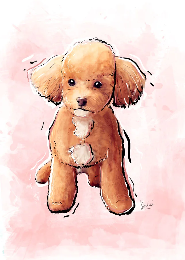 Pet Illustration: custom dog portrait commissioned artwork | Lil Bourbon- mixed media