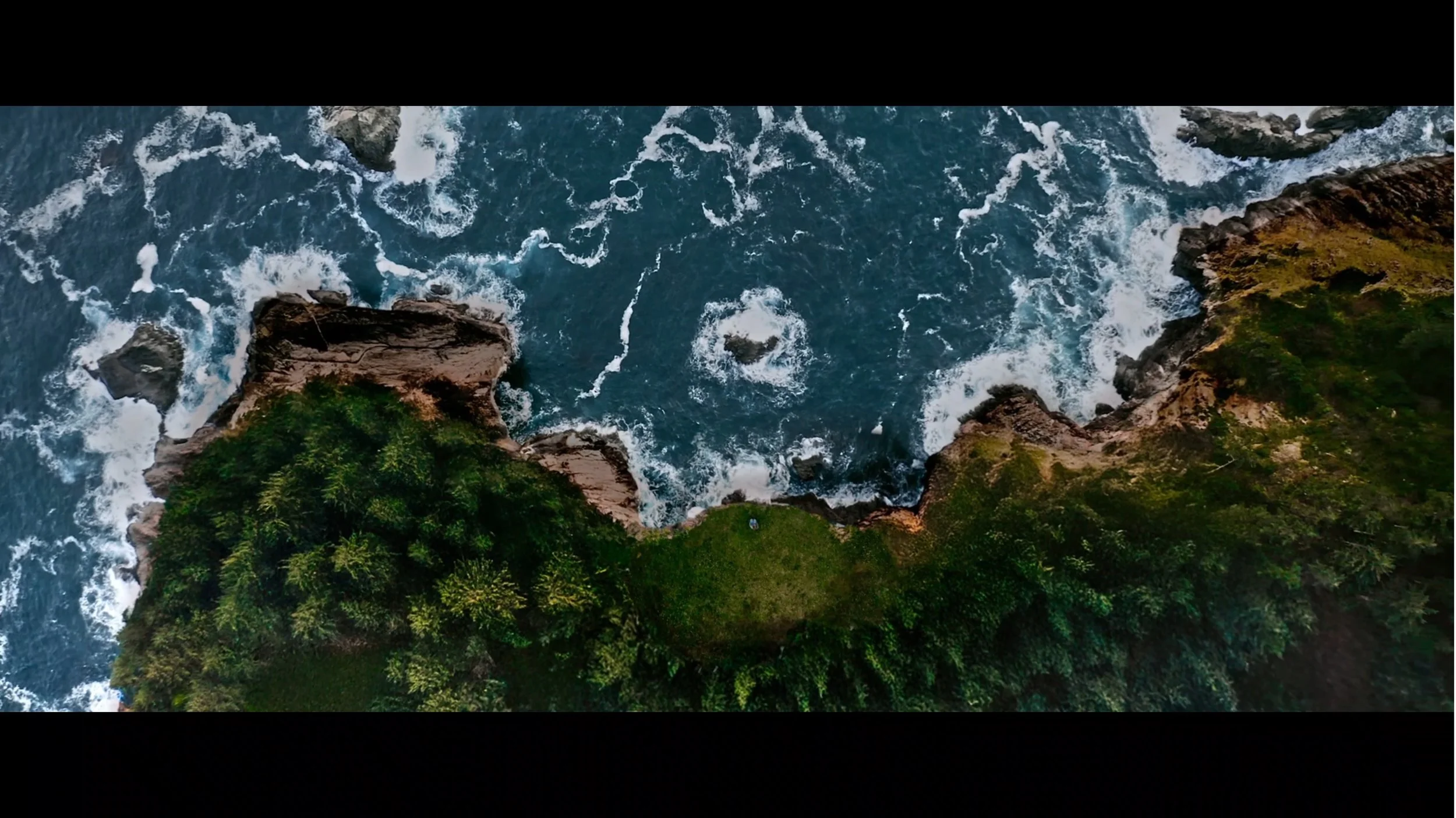  Based on a stock footage, I matte painted the land to be pacific northwest view from above, and added grassy areas  and shoreline to match the plate. I made sure the matte fit perfectly onto the stock image so that it would connect seamlessly 