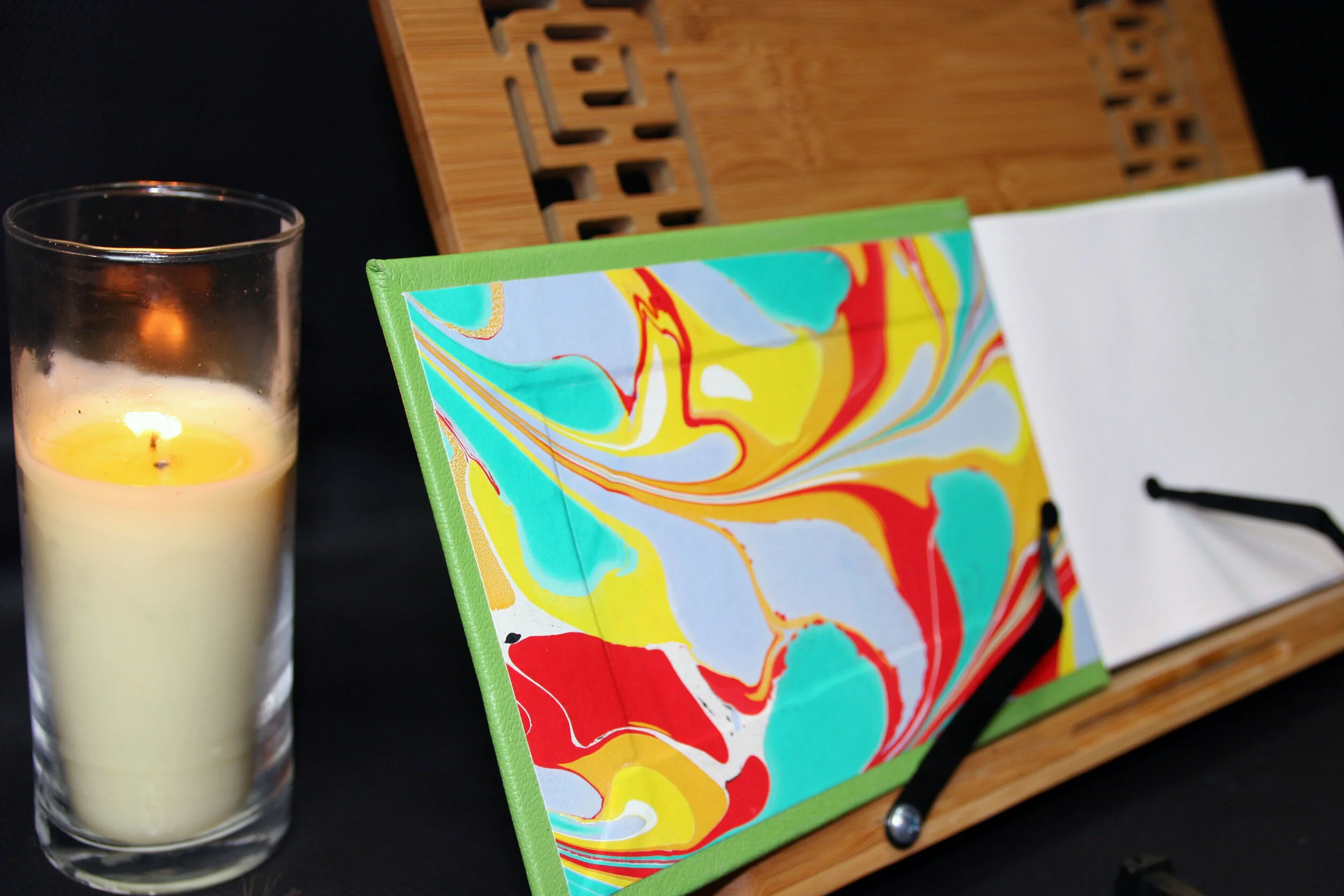 With Hand Marbled Paper