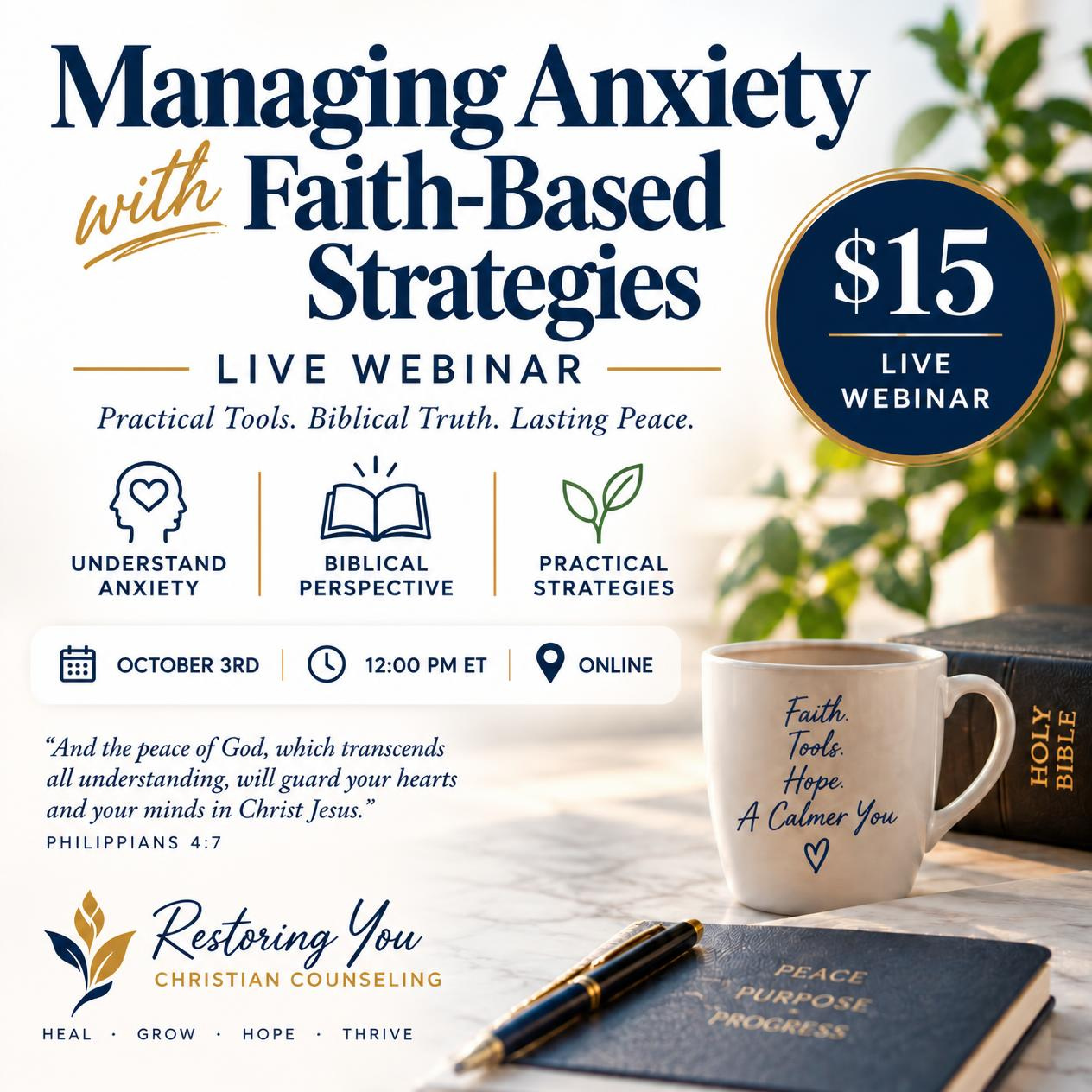 Managing Anxiety with Faith-Based Strategies | Live Webinar ($15)