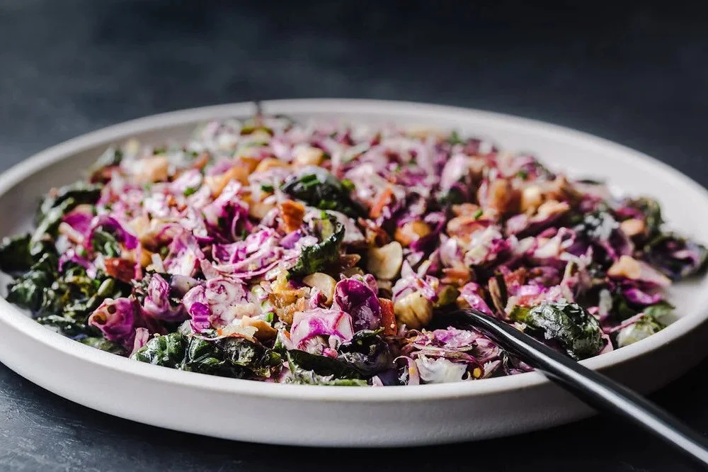 Raw & Roasted Purple Brussels Sprout Salad