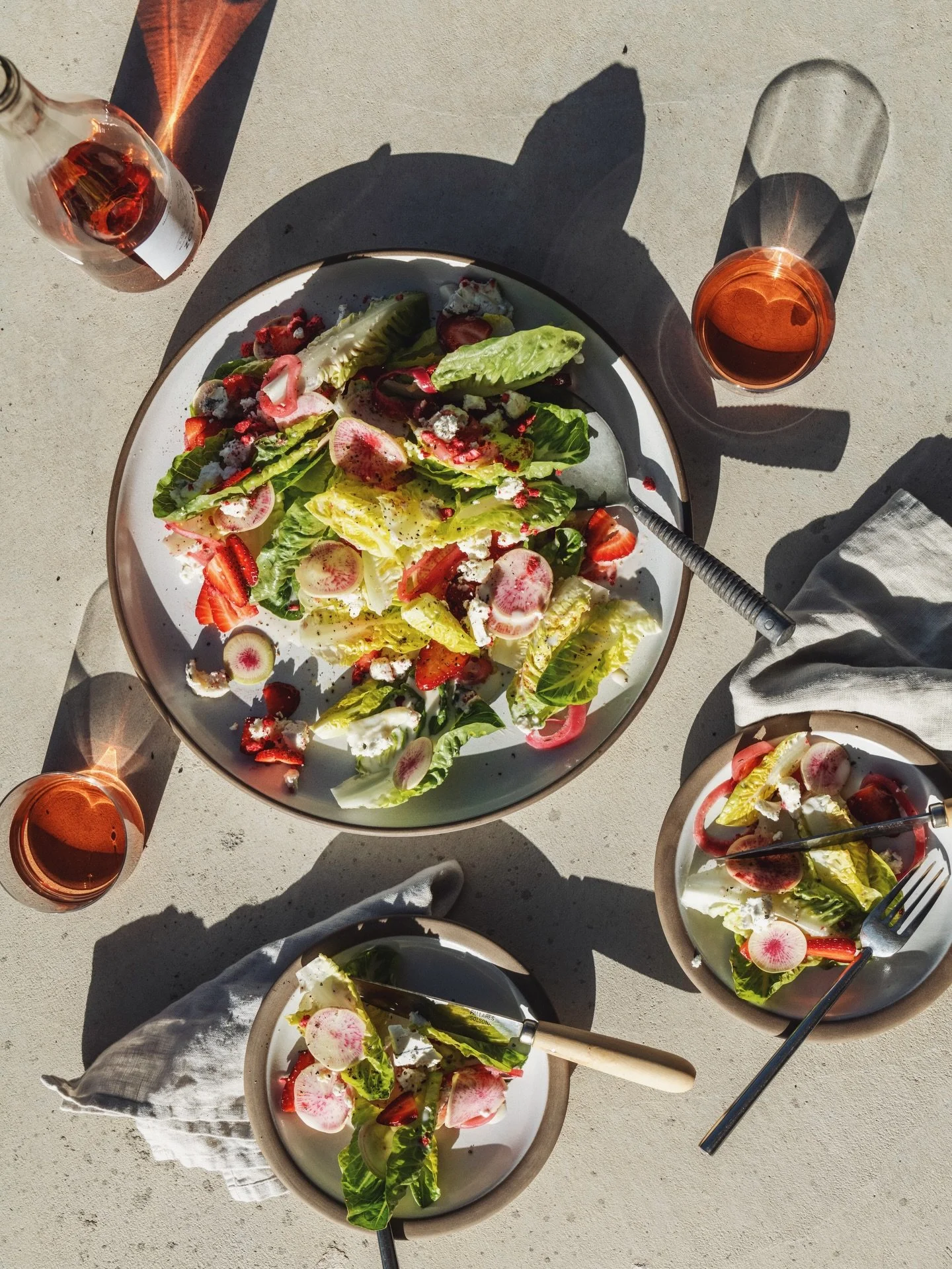 We call this the Berries &amp; Cream Little Gem Salad, perfect for your Valentine! 💕🍓🥬

Dressing
1/2 c greek yogurt
2 T olive oil
2 T honey
1 t kosher salt
1 T fresh lemon juice

Salad 
3 little gems, cored, leaves separated
8 oz. strawberries, sl