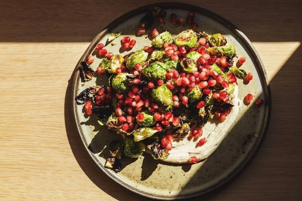 roasted brussels sprouts with tahini pomegranate