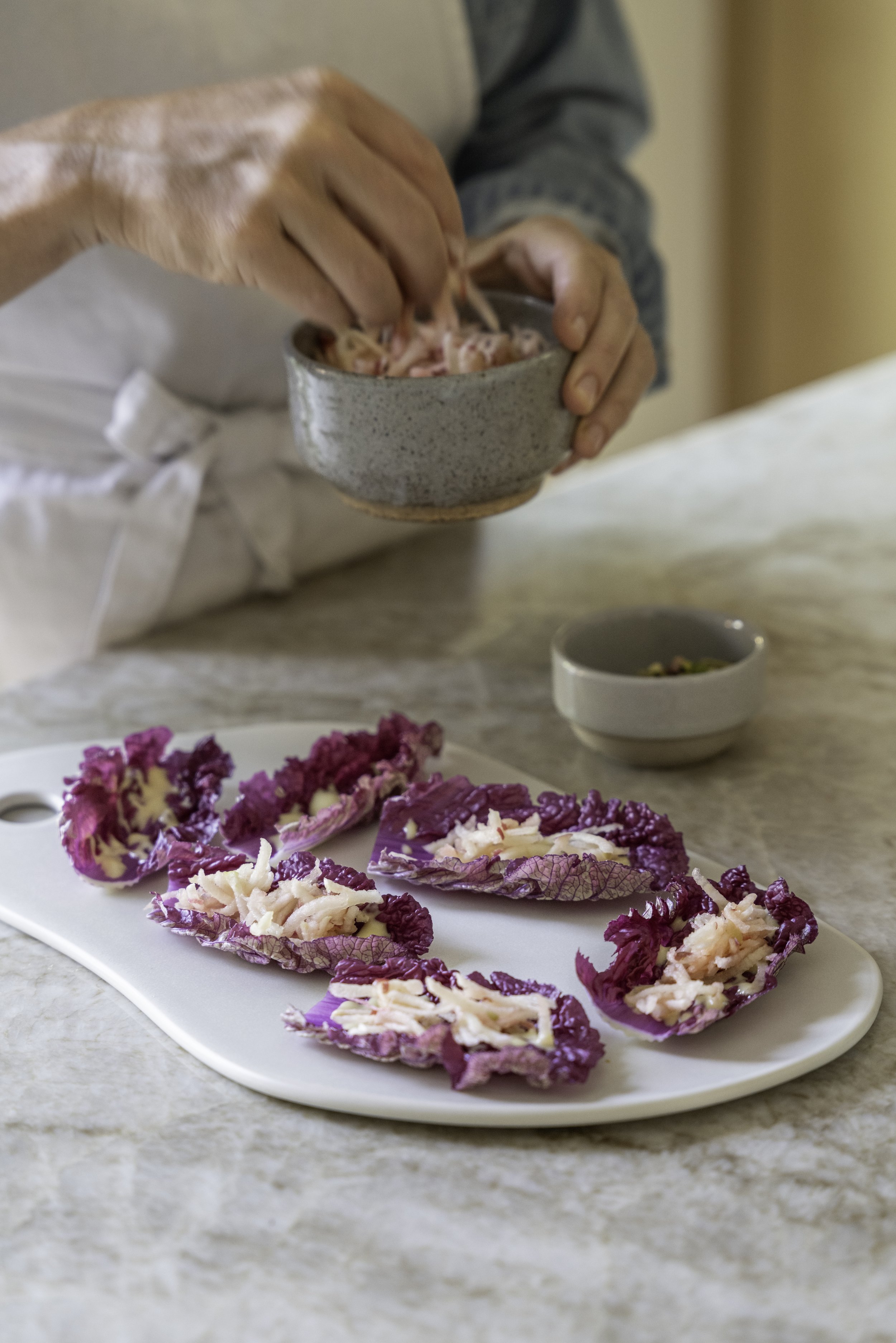 Purple Napa Cabbage appetizer preparation