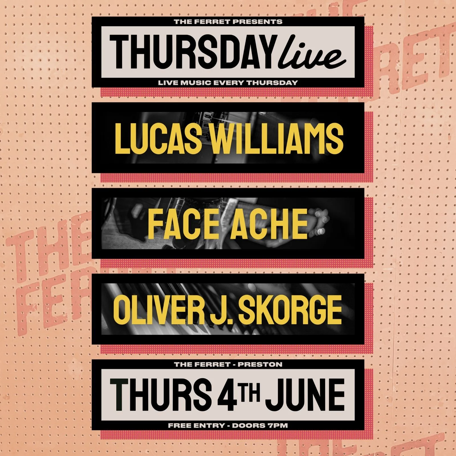 Thursday Live: Lucas WIlliams // Face Ache // Oliver J. Skorge