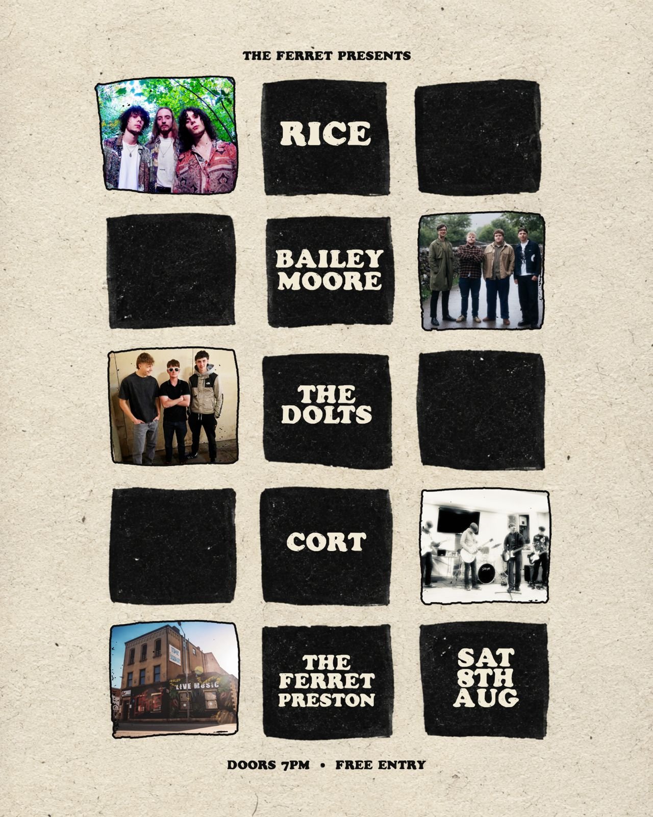 Rice + Bailey Moore + The Dolts + Cort *FREE ENTRY!*