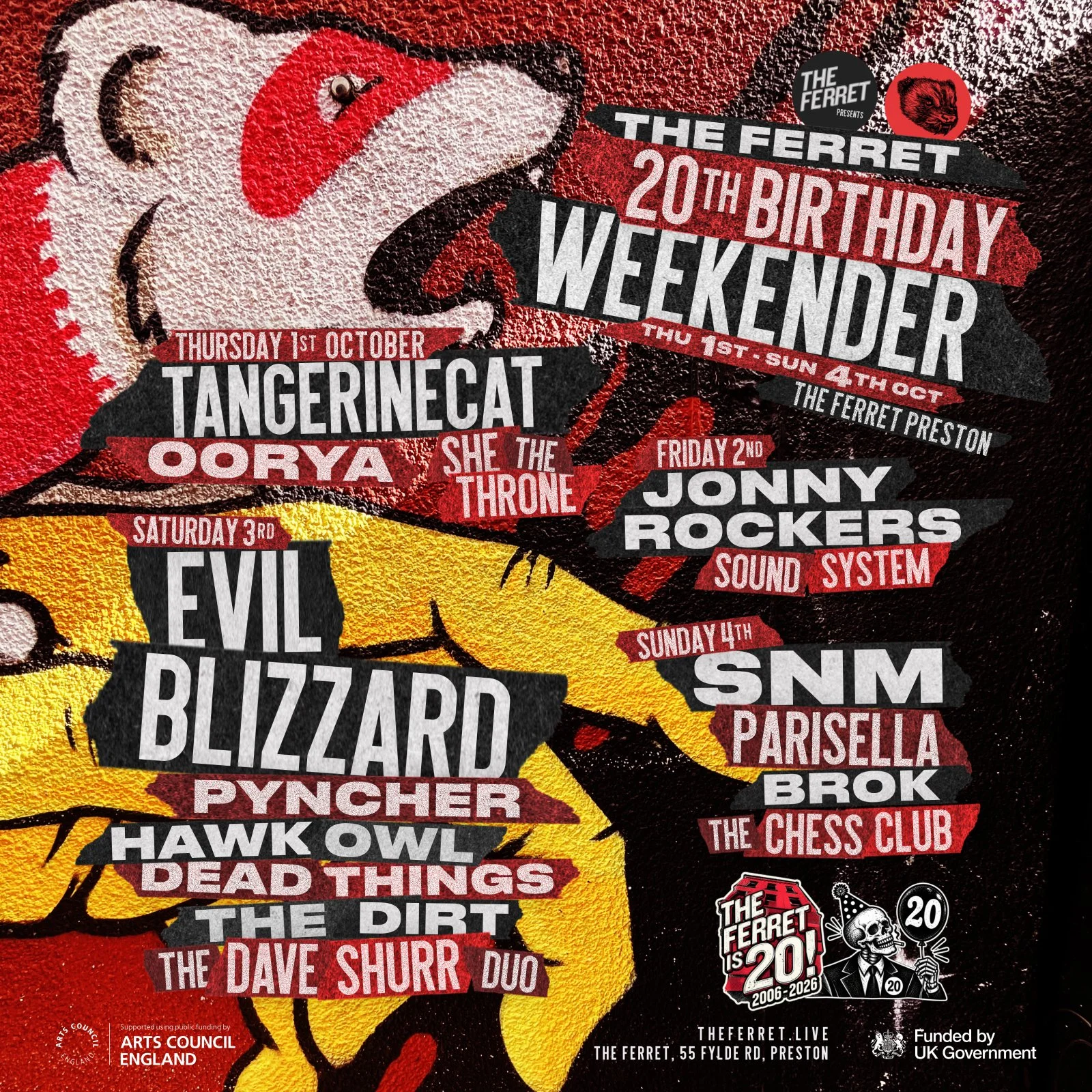 The Ferret 20th Birthday Weekender ft Evil Blizzard, tAngerinecAt, SNM &amp; more