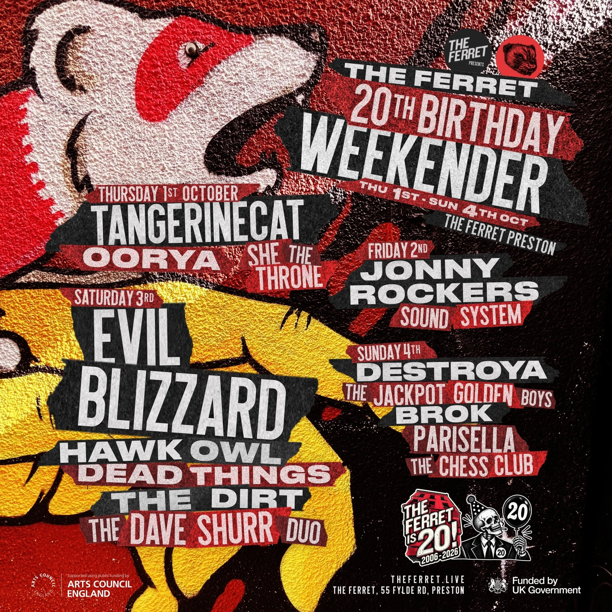 The Ferret 20th Birthday Weekender ft Evil Blizzard, tAngerinecAt, OORYA, Destroya &amp; more