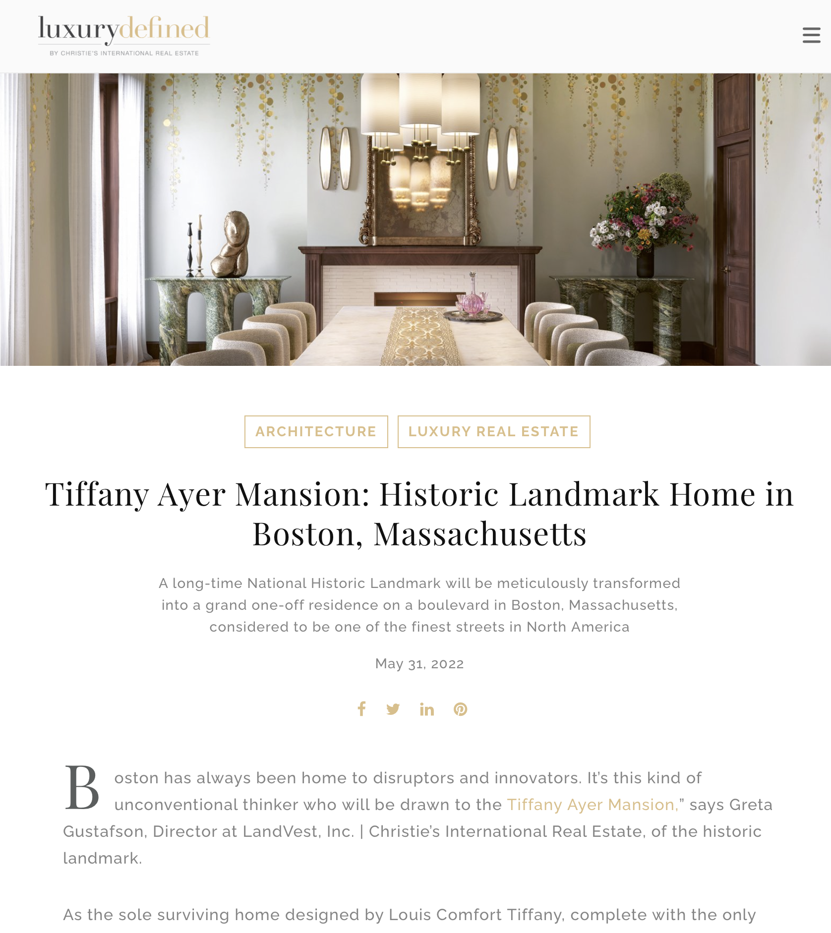 Tiffany Ayer Mansion for CIRE