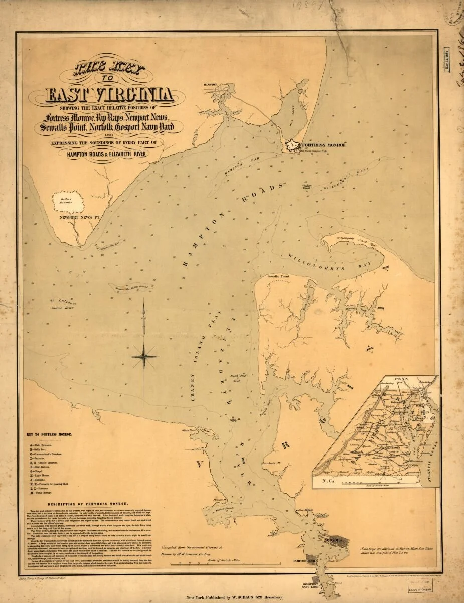 Map 1861 Hampton-Roads-Sea-Chart-925 Fortress Monroe Gosport Willoughby