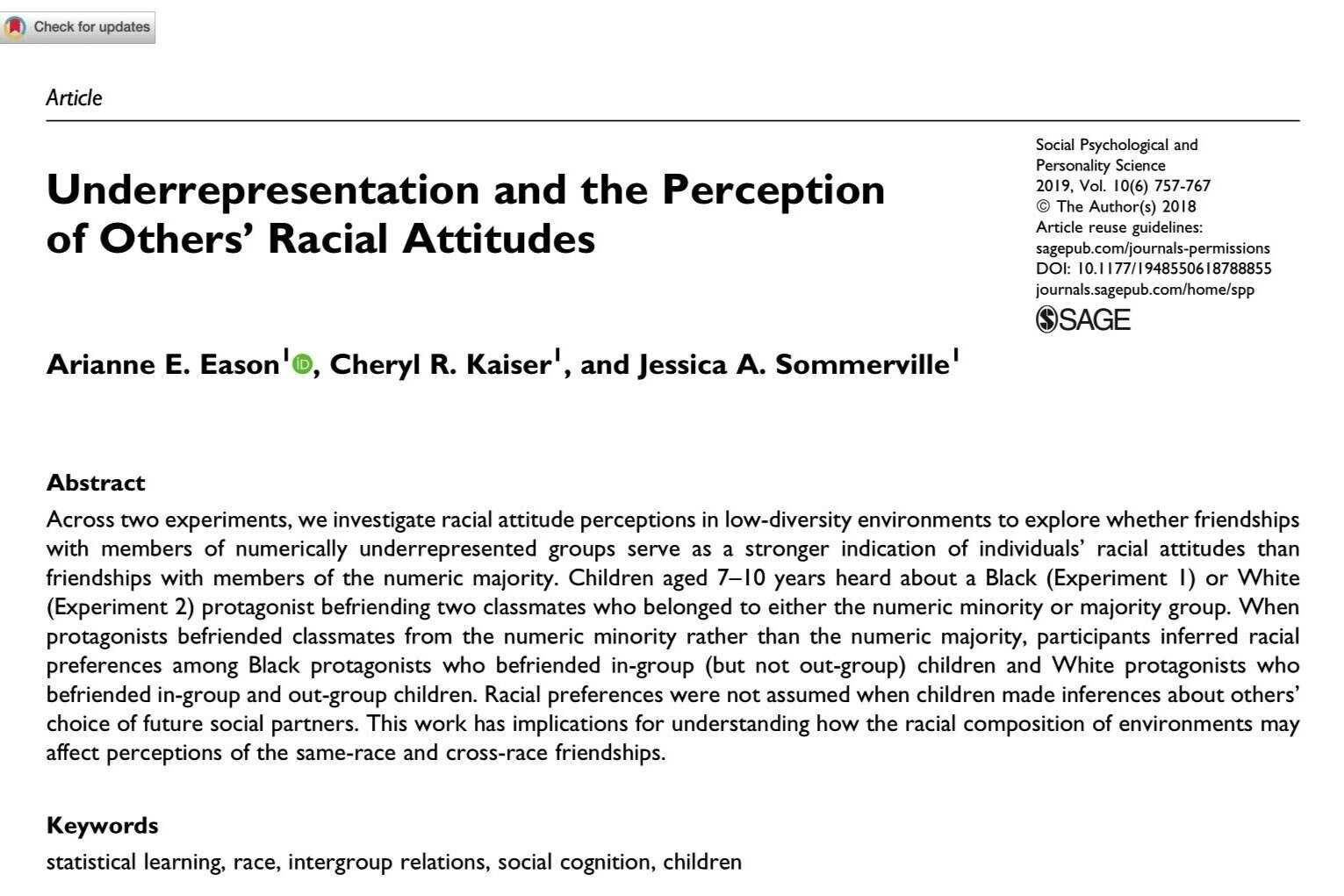 Underrepresentation and the Perception of Others’ Racial Attitudes